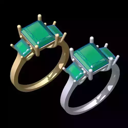 3 Emerald Cut Stone Engagement Ring