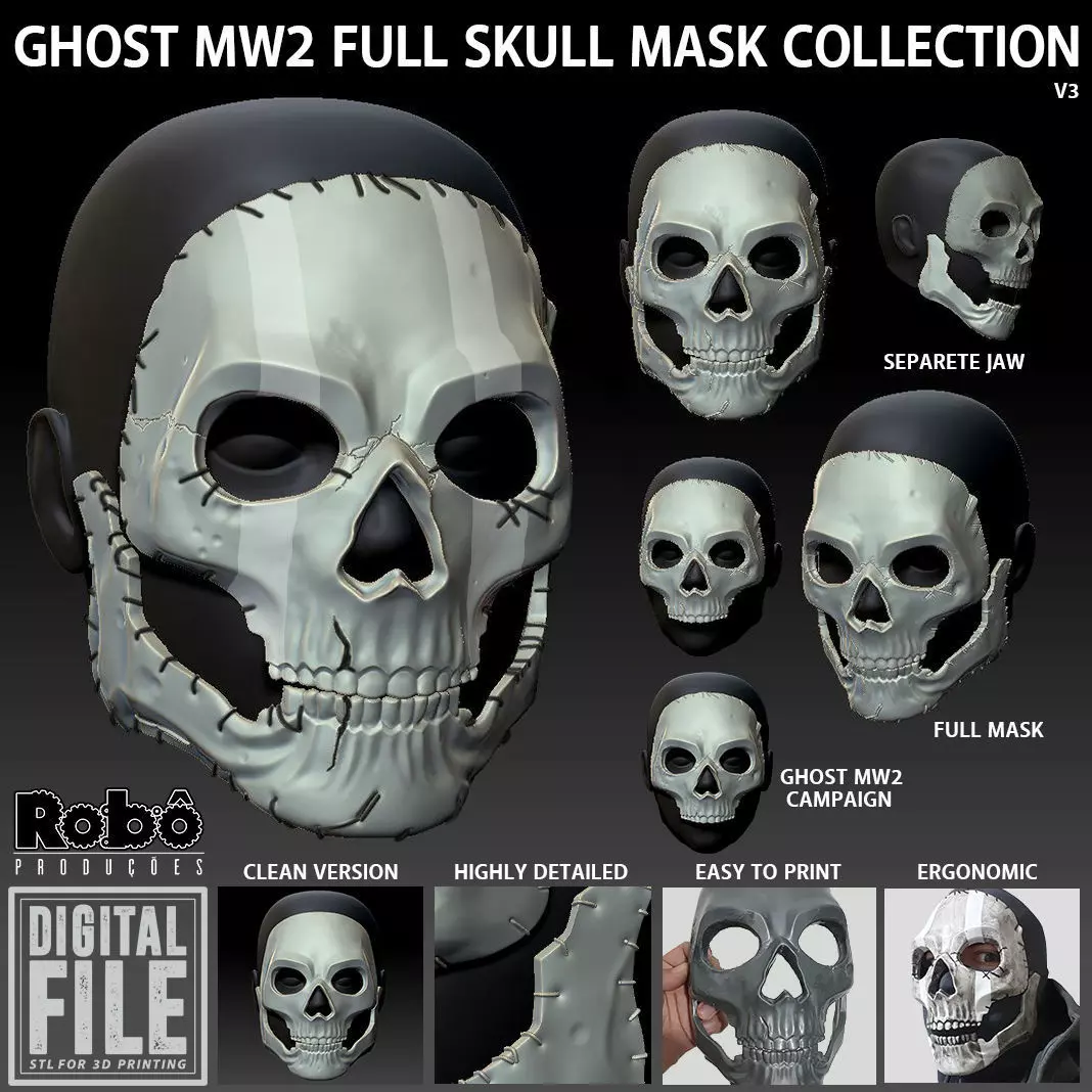 GHOST MW2 FULL SKULL MASK COLLECTION - MODERN WARFARE - WARZONE 3D print model_0