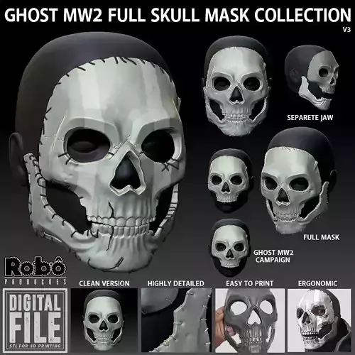 GHOST MW2 FULL SKULL MASK COLLECTION - MODERN WARFARE - WARZONE 3D print model