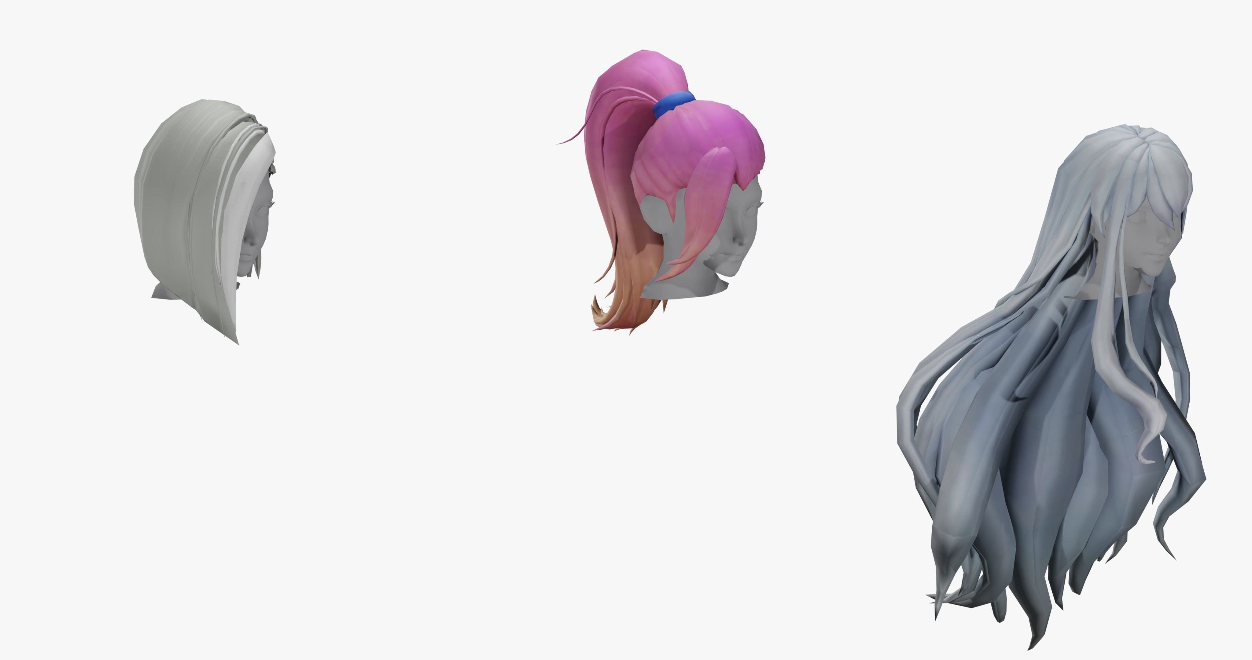 20 STYLIZED FEMALE HAIR MODELS PACK 7 - LOW POLY Low-poly 3D model_5