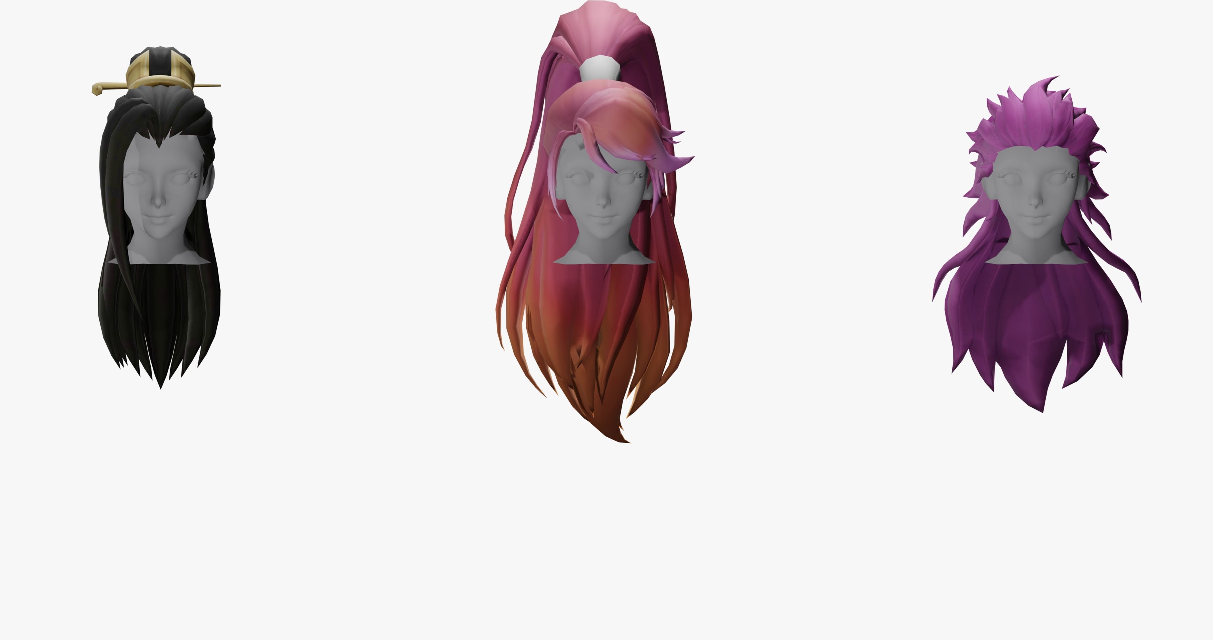 20 STYLIZED FEMALE HAIR MODELS PACK 7 - LOW POLY Low-poly 3D model_7