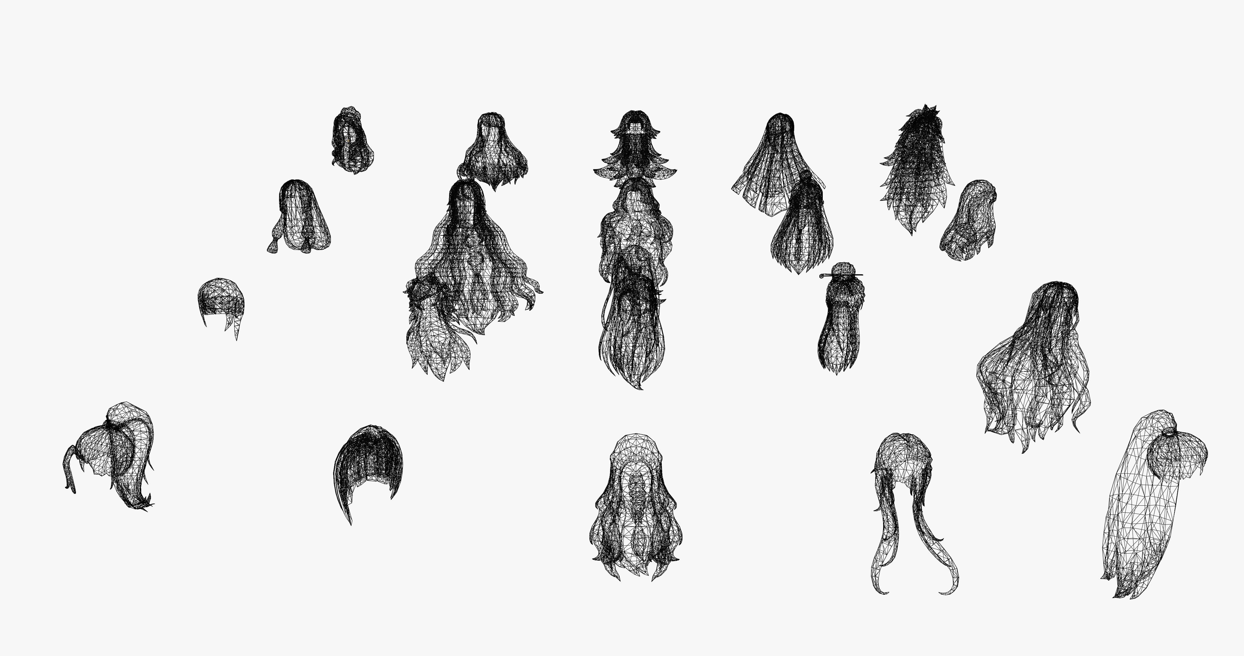 20 STYLIZED FEMALE HAIR MODELS PACK 7 - LOW POLY Low-poly 3D model_24