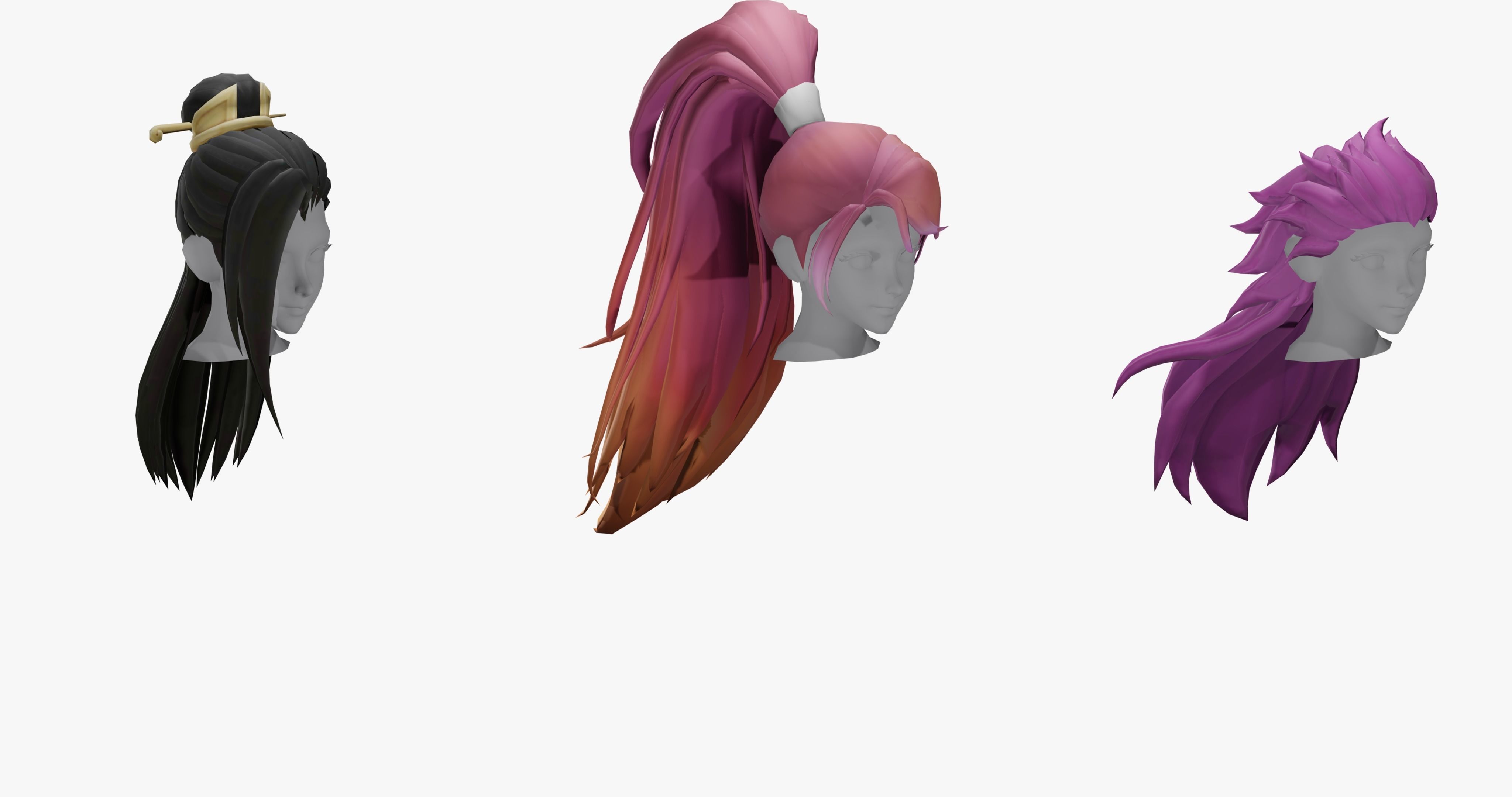 20 STYLIZED FEMALE HAIR MODELS PACK 7 - LOW POLY Low-poly 3D model_8