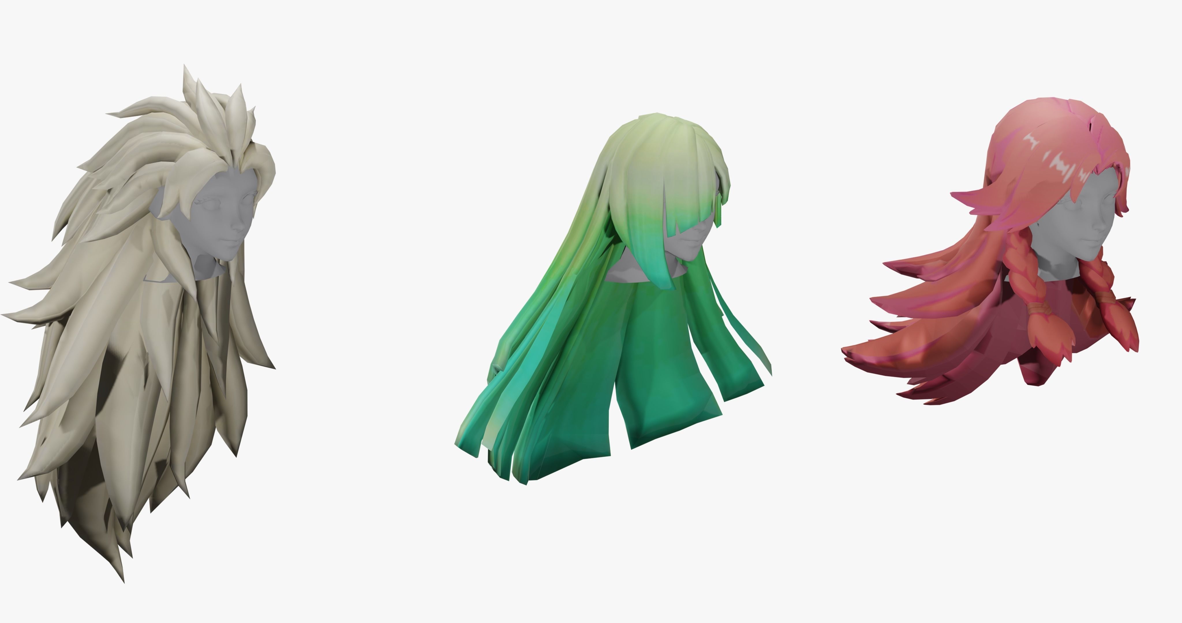 20 STYLIZED FEMALE HAIR MODELS PACK 7 - LOW POLY Low-poly 3D model_17