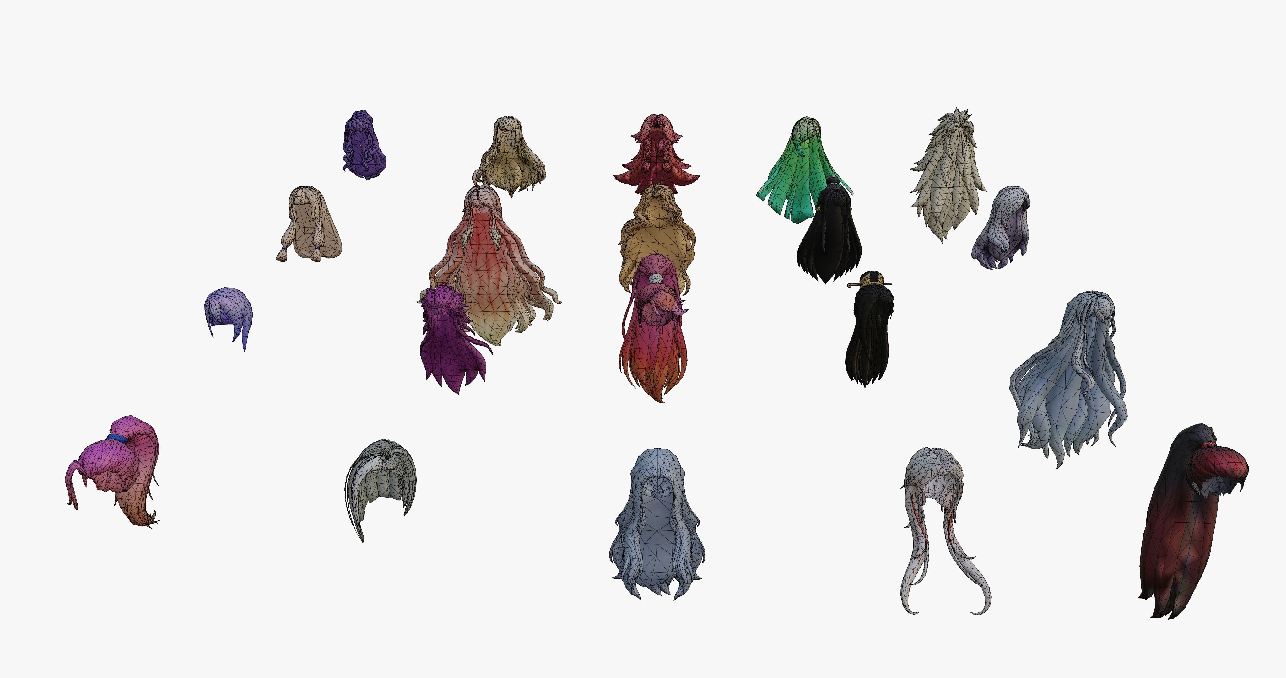 20 STYLIZED FEMALE HAIR MODELS PACK 7 - LOW POLY Low-poly 3D model_23