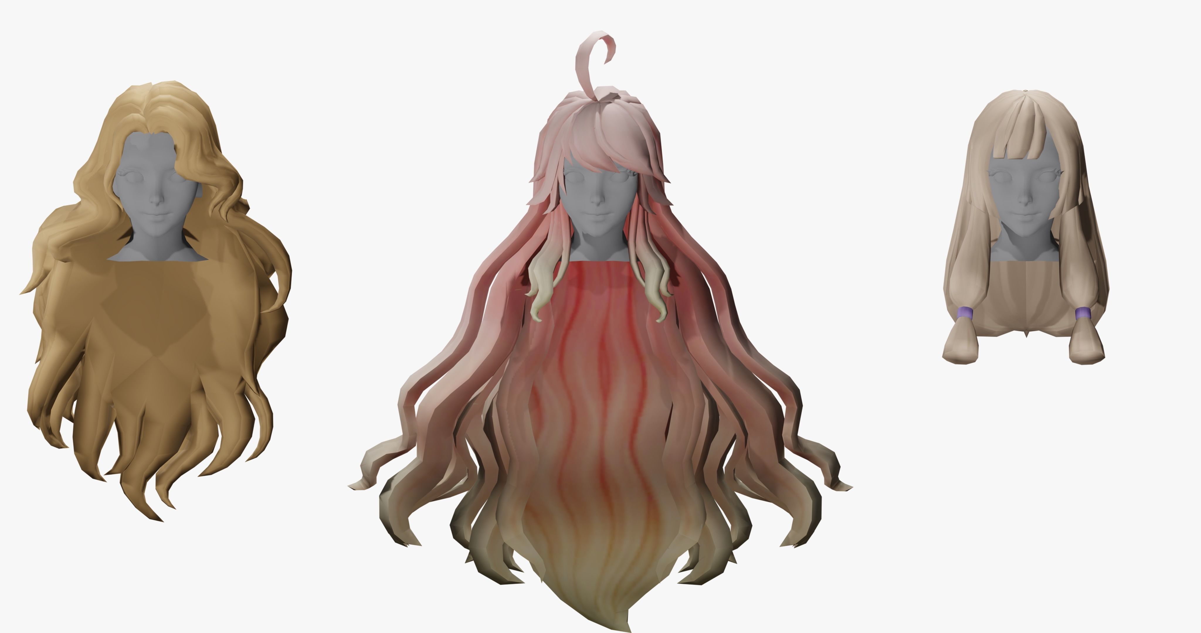 20 STYLIZED FEMALE HAIR MODELS PACK 7 - LOW POLY Low-poly 3D model_13