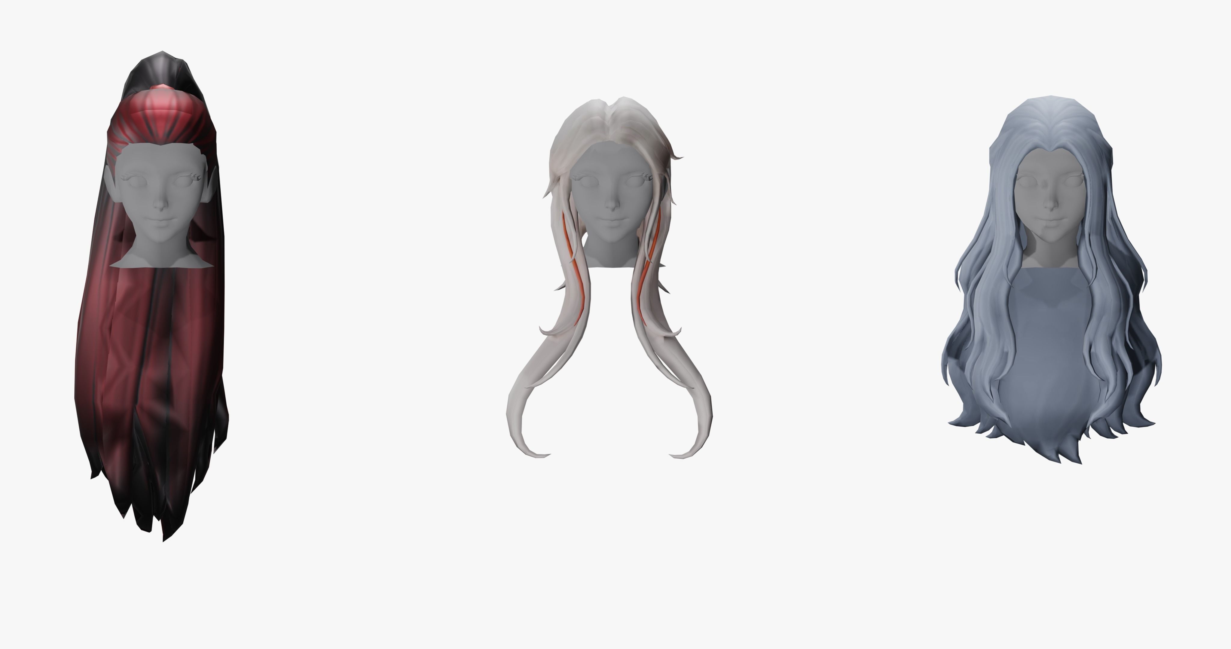 20 STYLIZED FEMALE HAIR MODELS PACK 7 - LOW POLY Low-poly 3D model_1