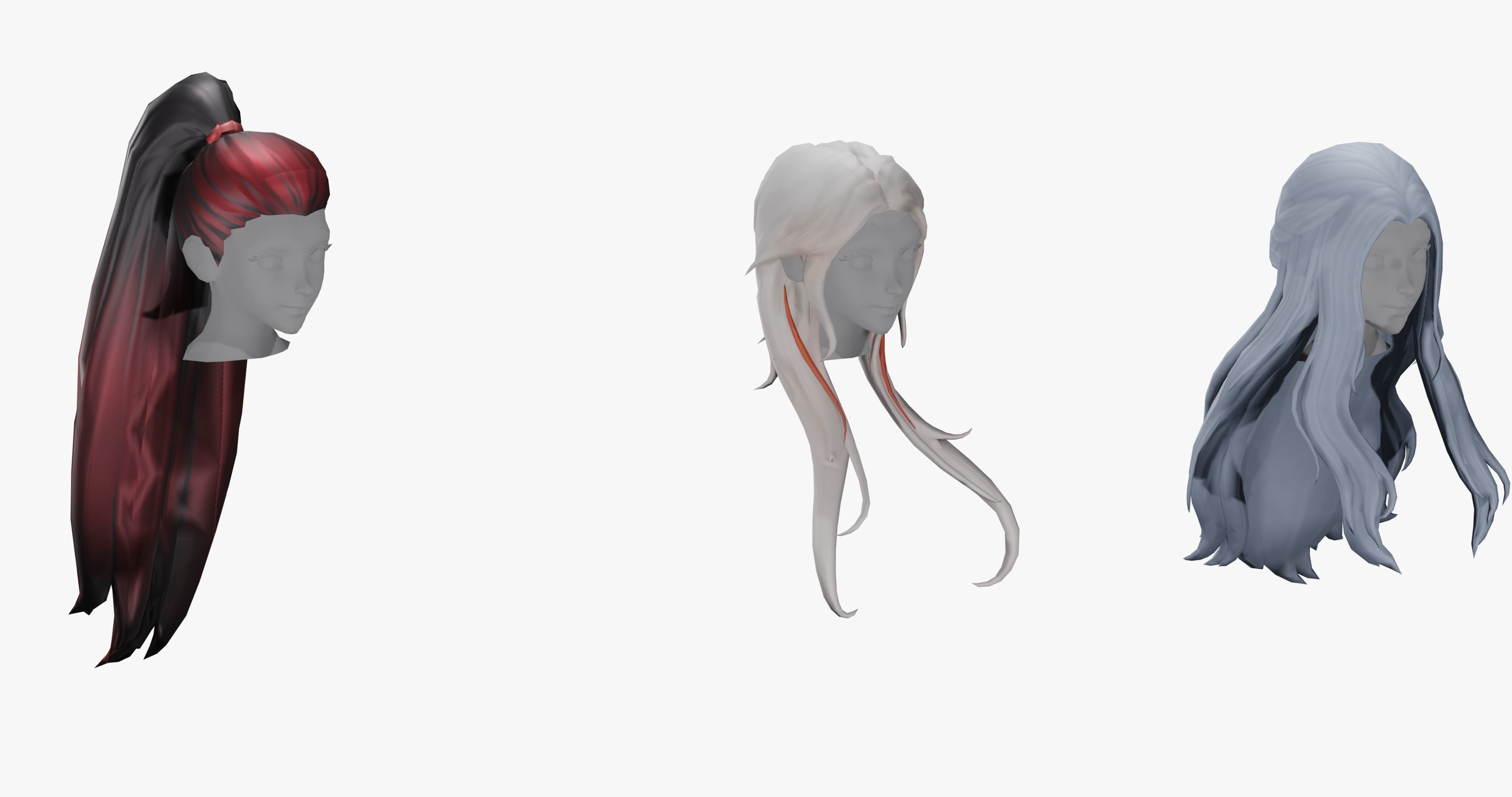 20 STYLIZED FEMALE HAIR MODELS PACK 7 - LOW POLY Low-poly 3D model_2