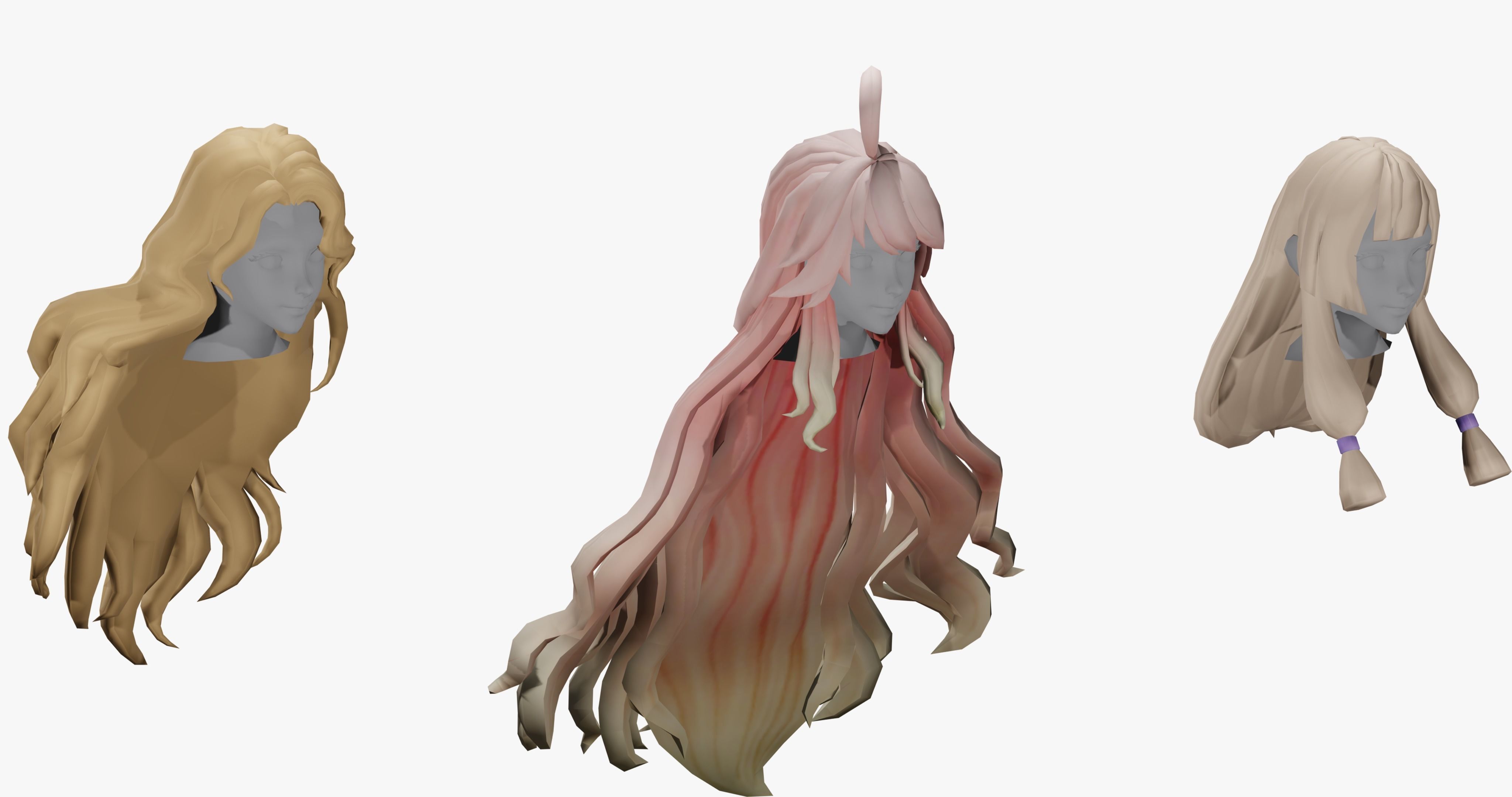 20 STYLIZED FEMALE HAIR MODELS PACK 7 - LOW POLY Low-poly 3D model_14