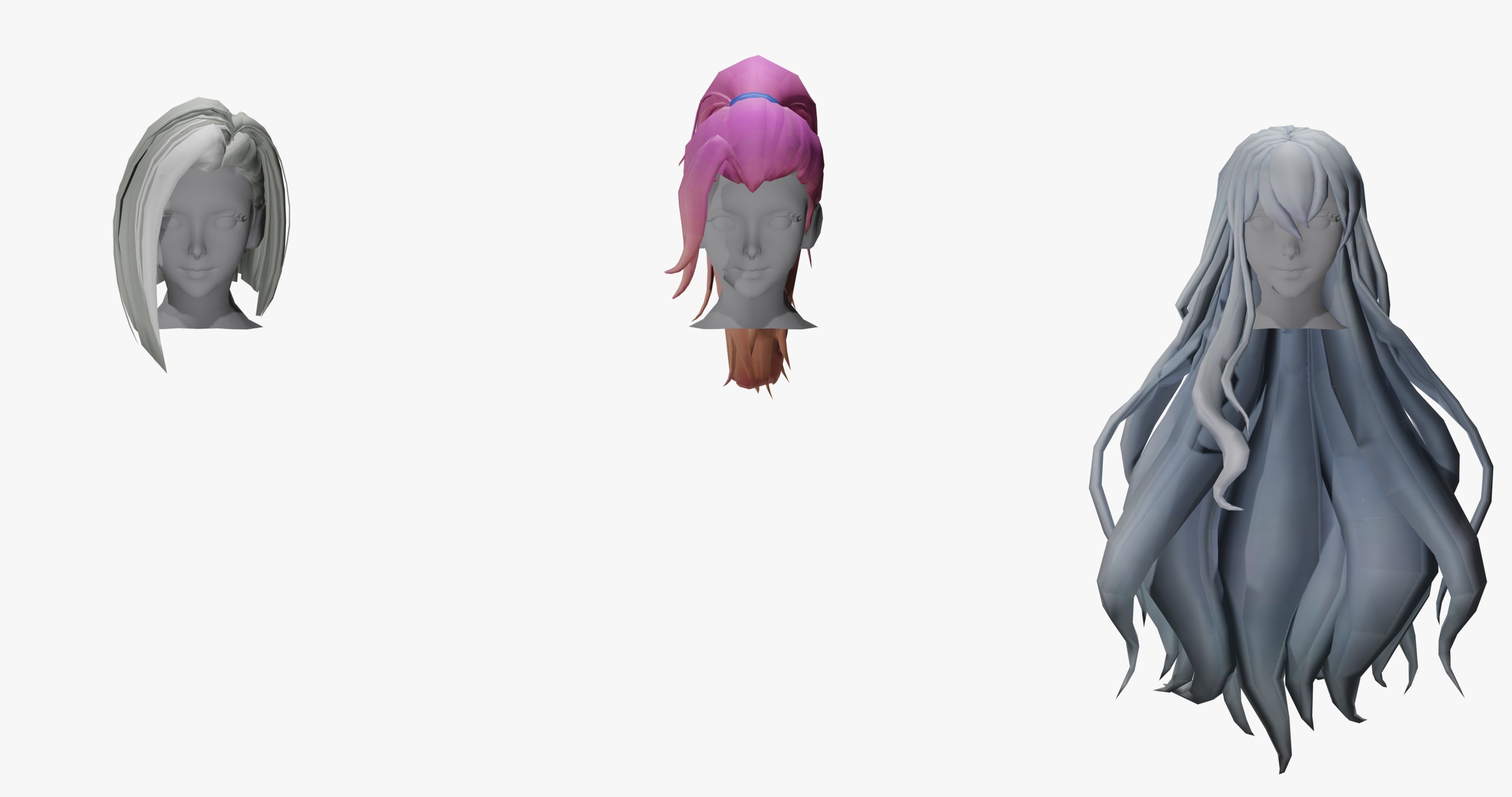 20 STYLIZED FEMALE HAIR MODELS PACK 7 - LOW POLY Low-poly 3D model_4