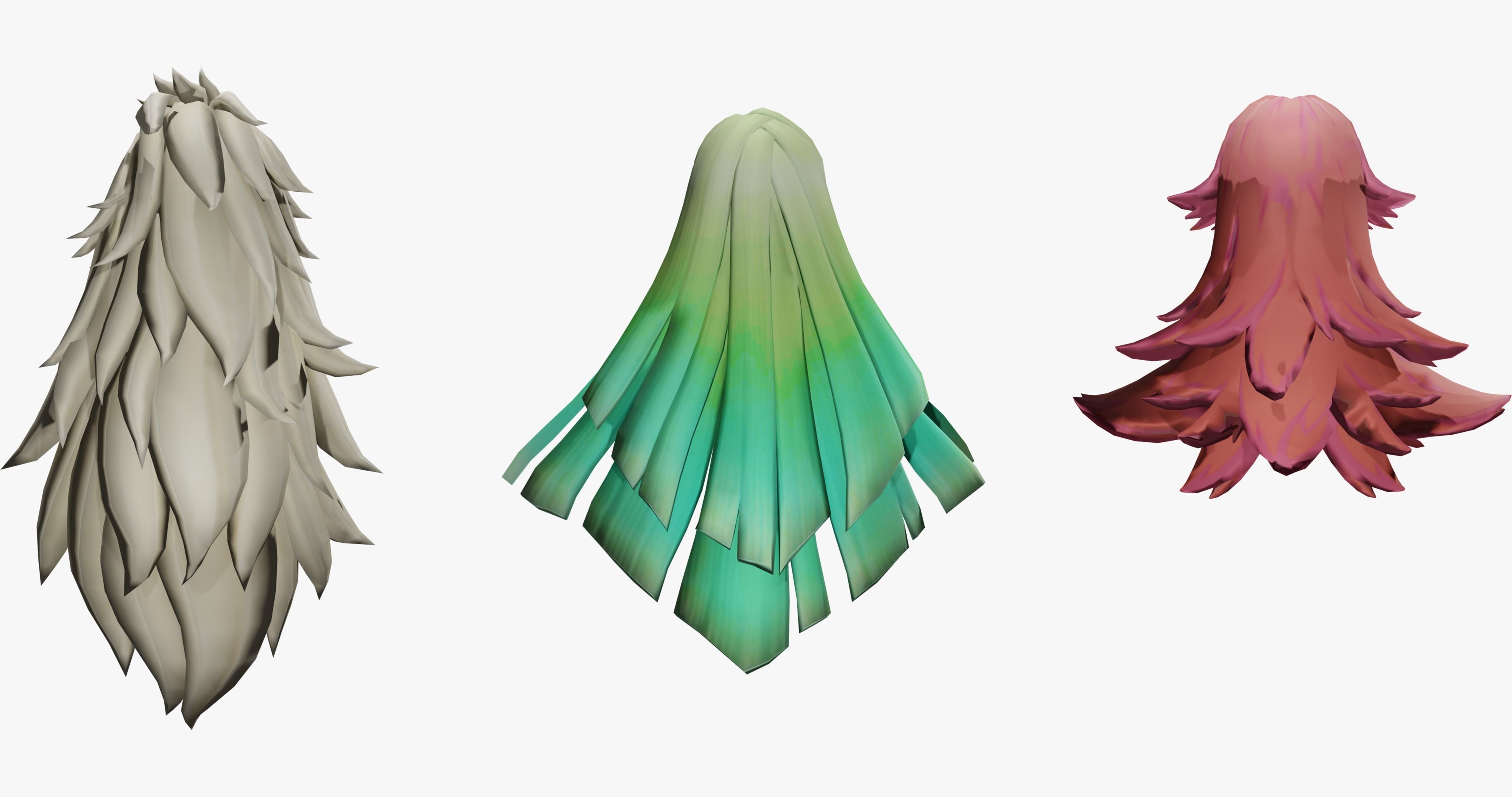 20 STYLIZED FEMALE HAIR MODELS PACK 7 - LOW POLY Low-poly 3D model_18