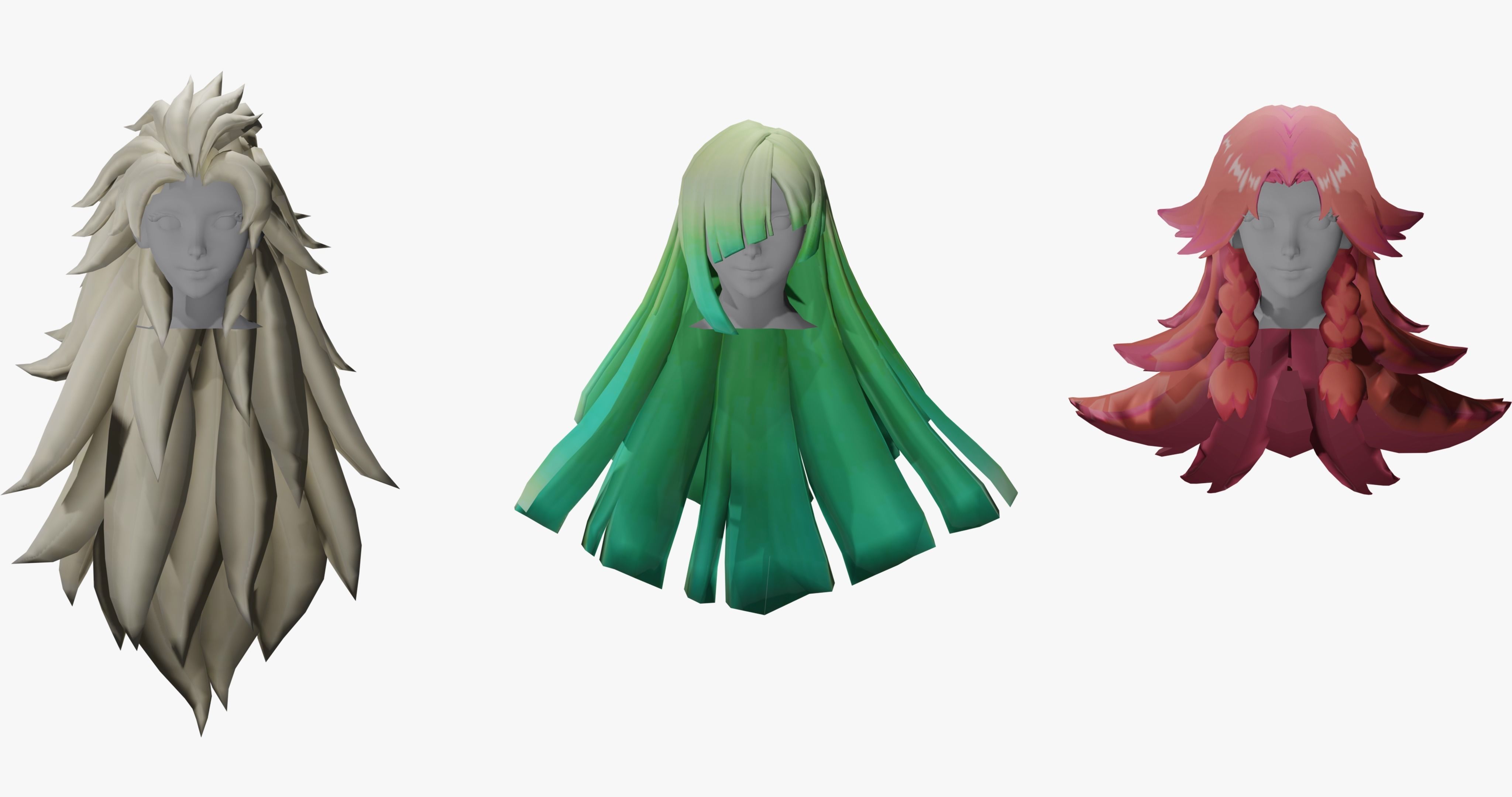 20 STYLIZED FEMALE HAIR MODELS PACK 7 - LOW POLY Low-poly 3D model_16