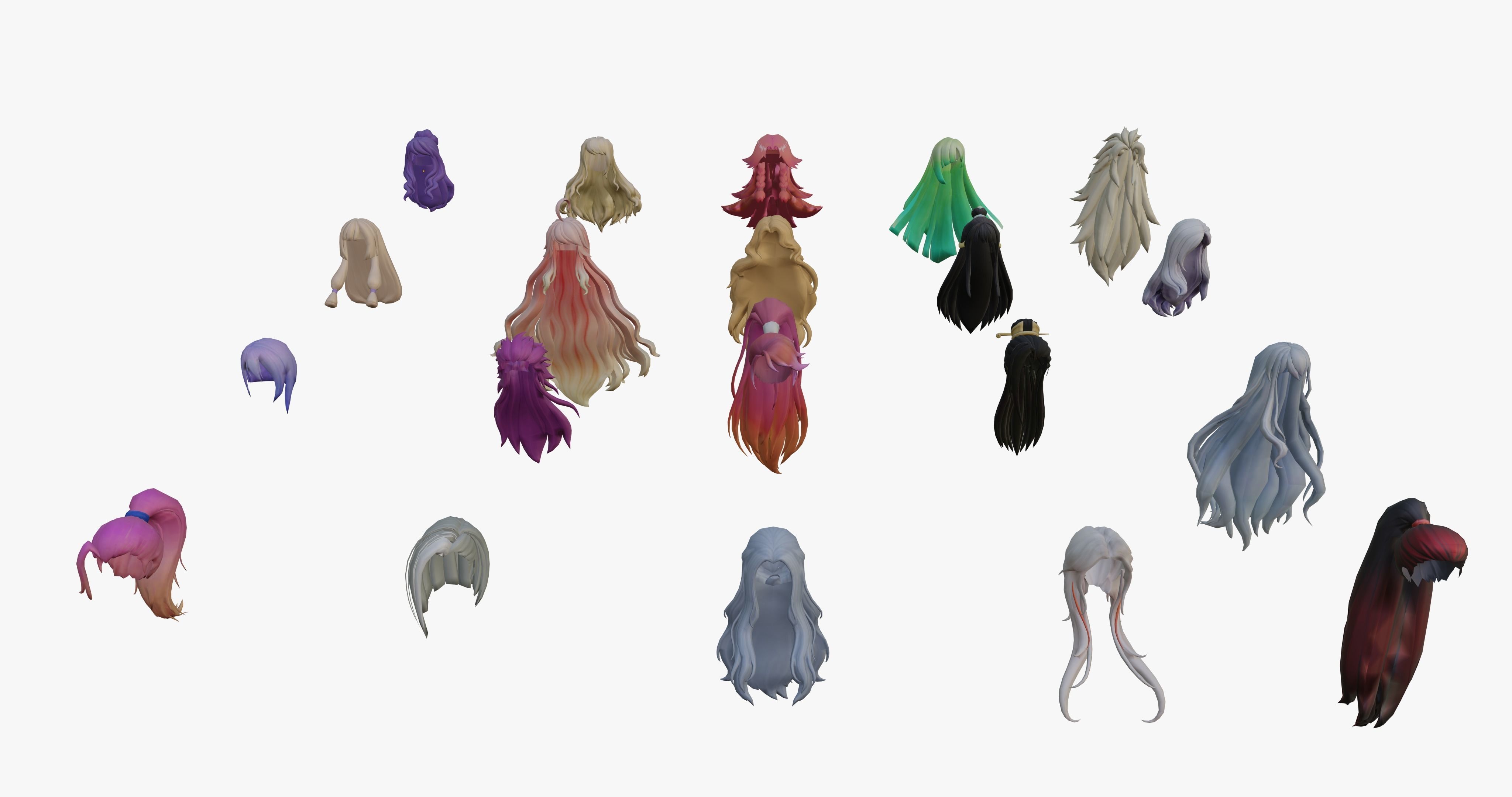 20 STYLIZED FEMALE HAIR MODELS PACK 7 - LOW POLY Low-poly 3D model_22