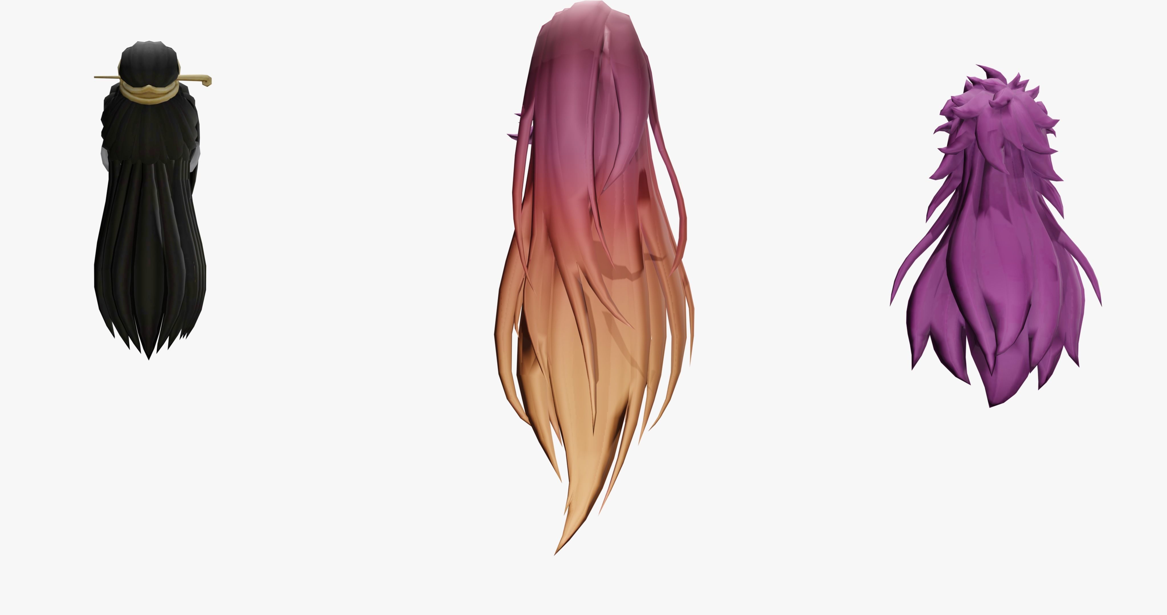 20 STYLIZED FEMALE HAIR MODELS PACK 7 - LOW POLY Low-poly 3D model_9