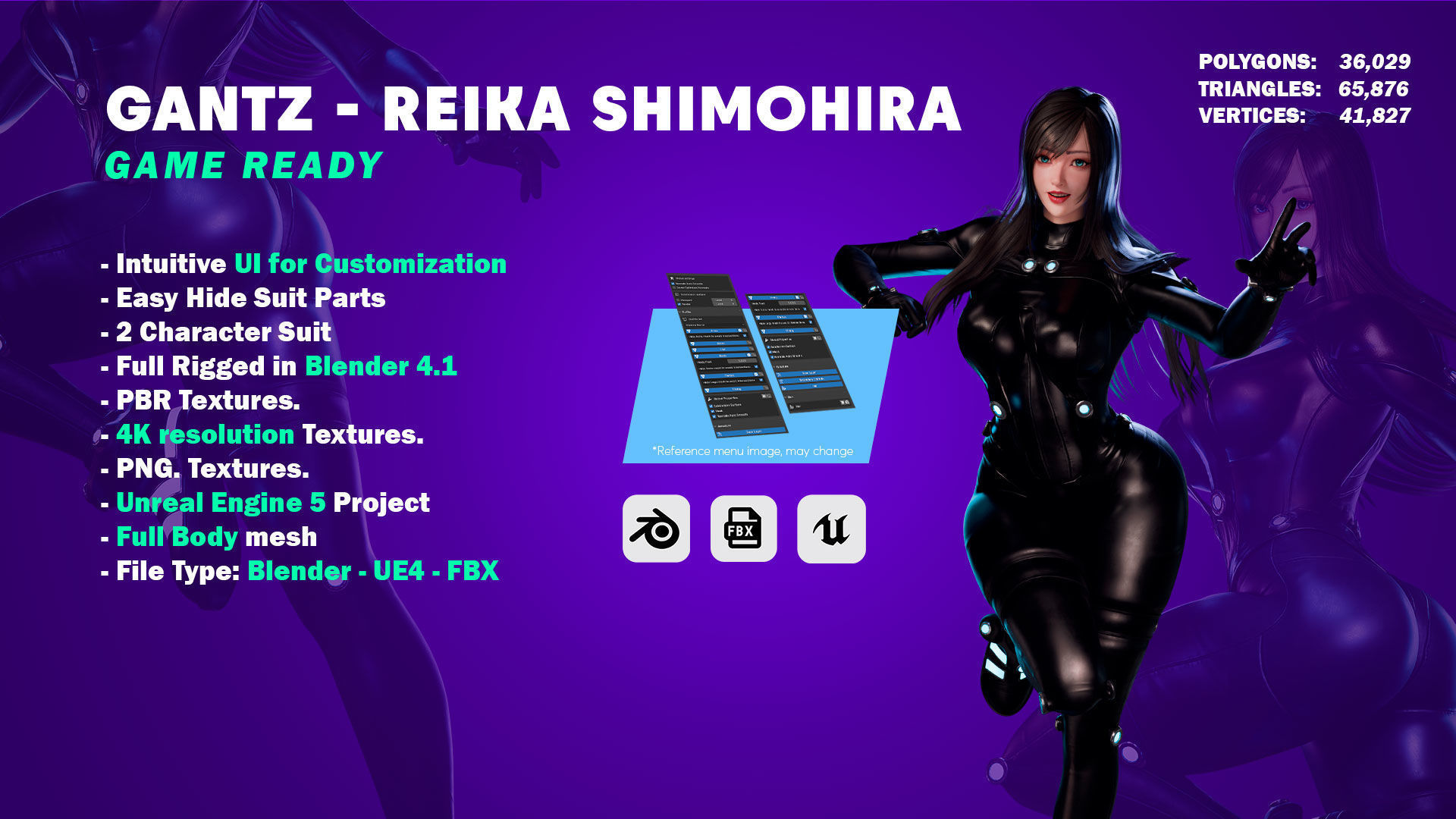 Reika - Gantz - Game Ready 3D model - UE5 Low-poly 3D model_5