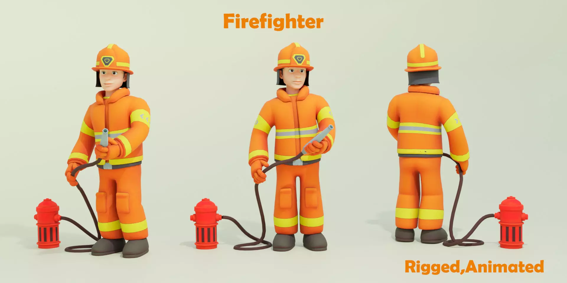 Fire fighter 3D model Rigged Animated Low-poly 3D model