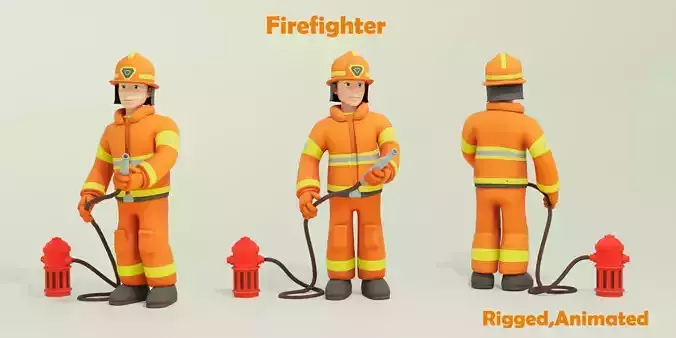 Fire fighter 3D model  Rigged  Animated Low-poly 3D model
