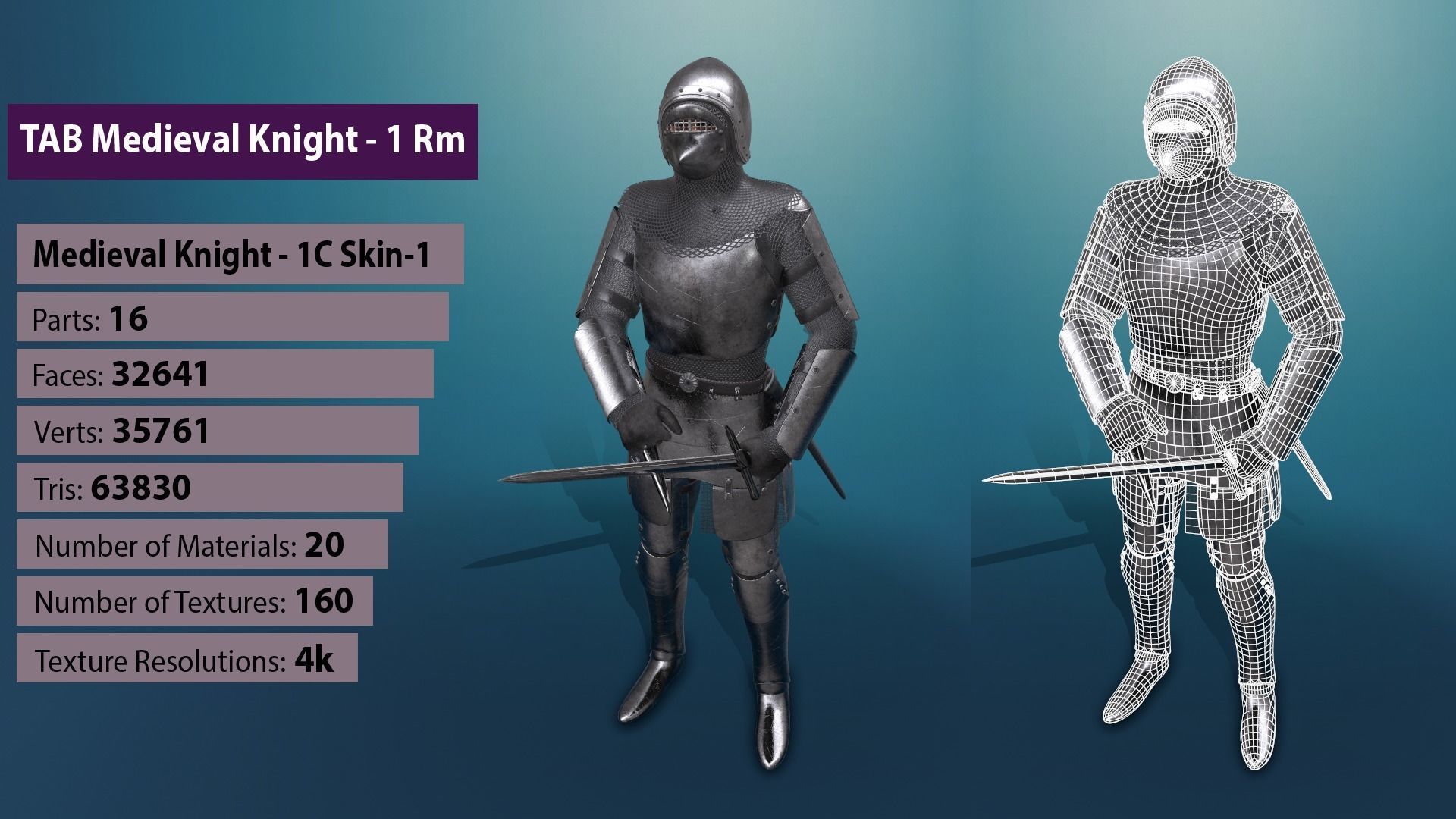 TAB Medieval Knight - 1 Rm Low-poly 3D model_13