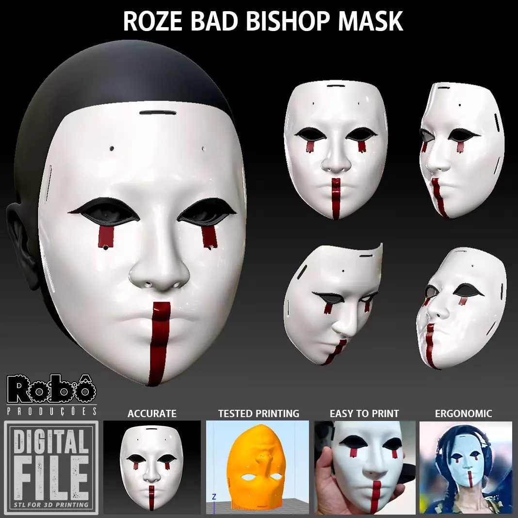 ROZE BAD BISHOP MASK - MW2 - WARZONE - STL MODEL 3D PRINT FILE 3D print model_0