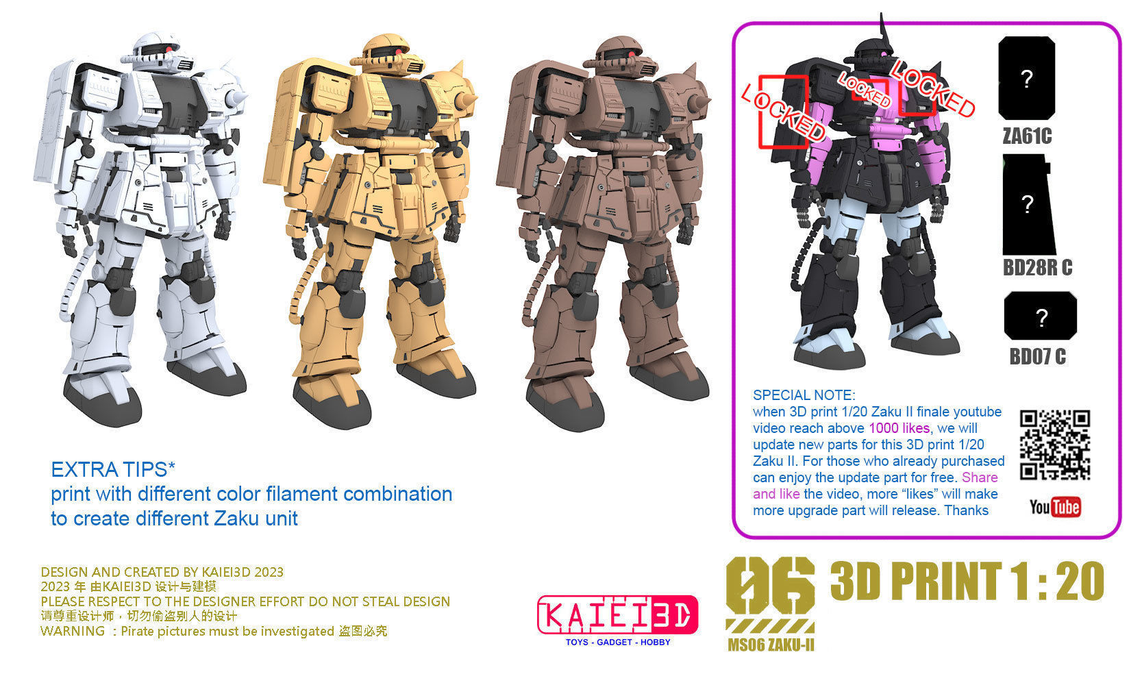 1 per 20 Zaku II Bust add on version 3D print model_2