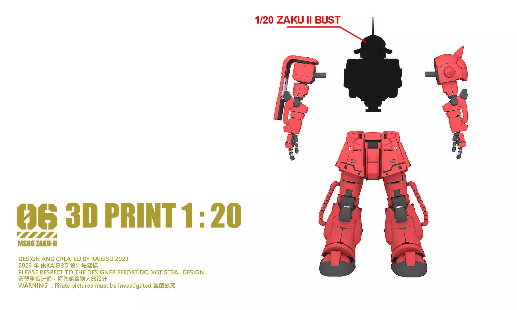1 per 20 Zaku II Bust add on version 3D print model_0