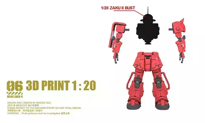 1 per 20 Zaku II Bust add on version 3D print model