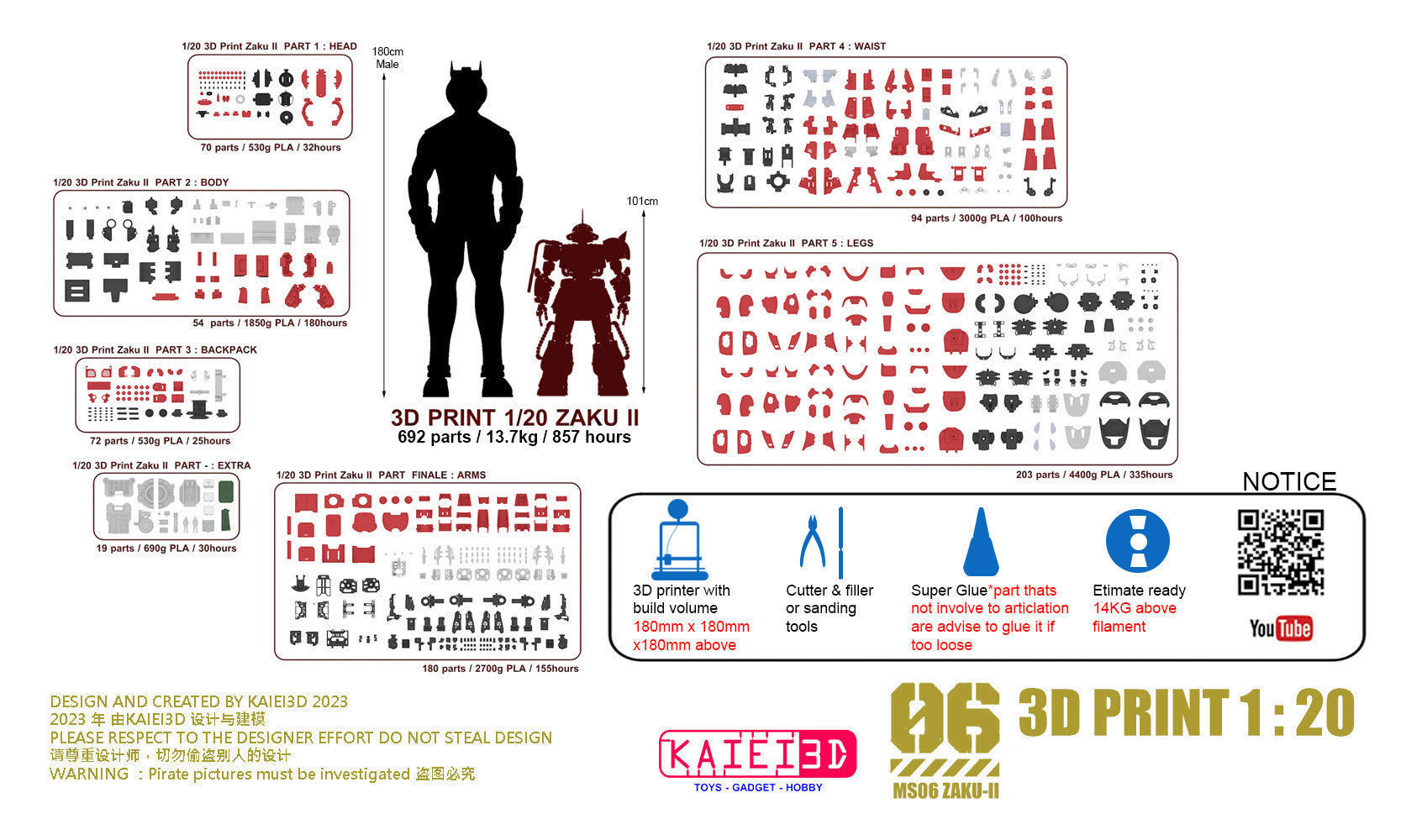  1per20 Zaku II full version 3D print model_2