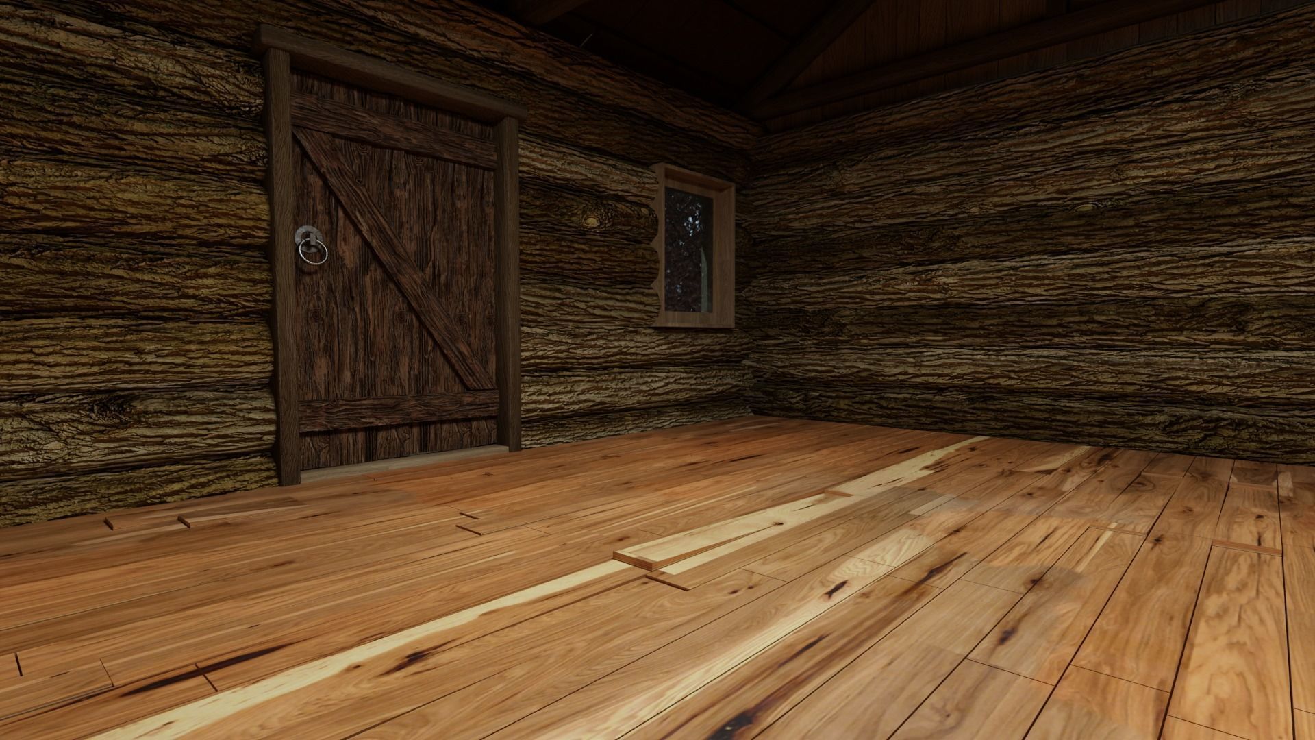 Log cabin and watermill Low-poly 3D model_6