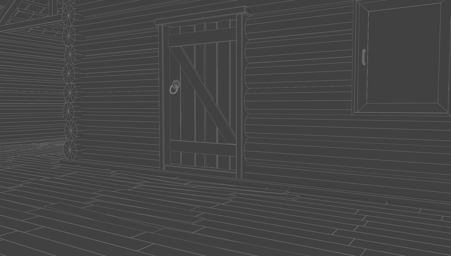 Log cabin and watermill Low-poly 3D model_3