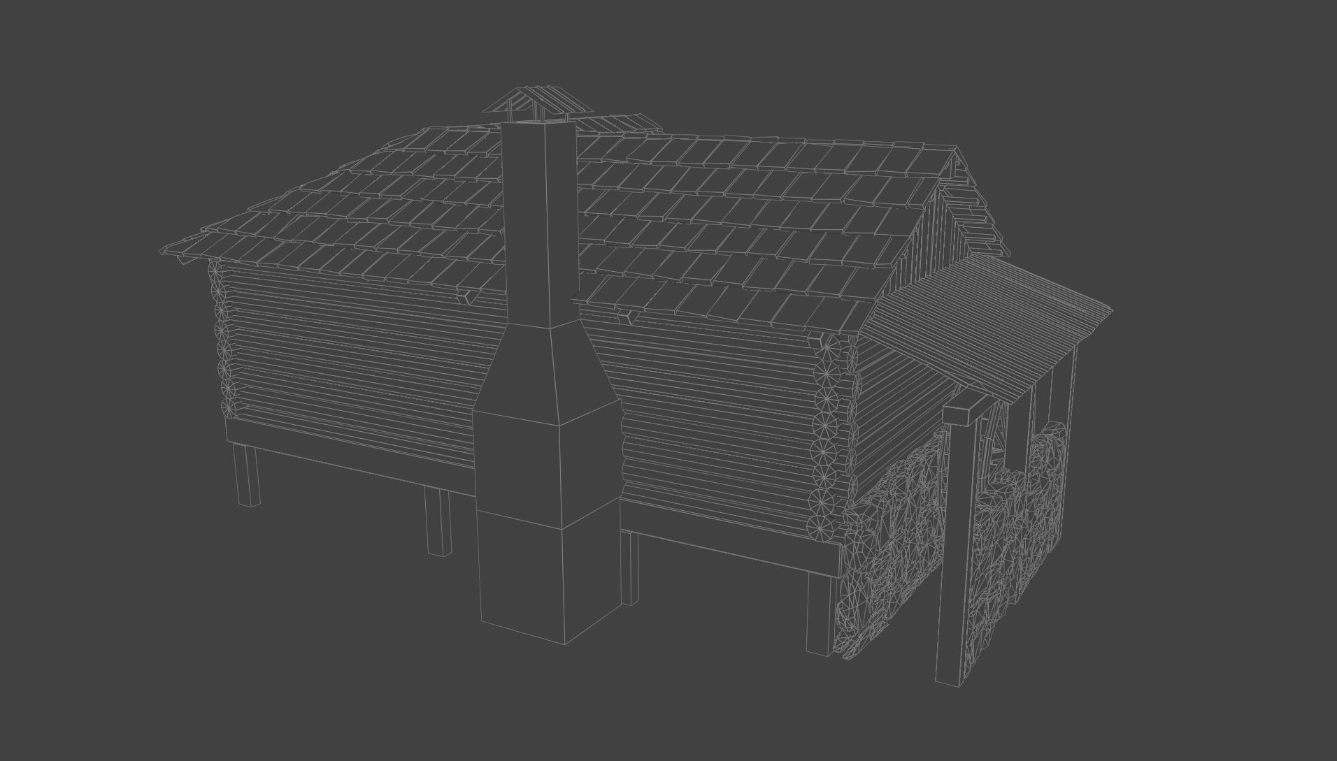 Log cabin and watermill Low-poly 3D model_2