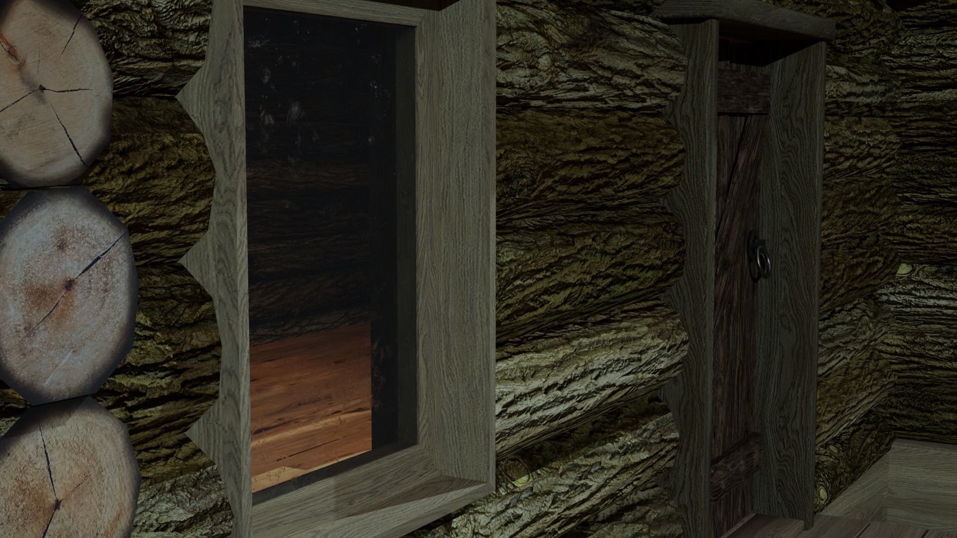 Log cabin and watermill Low-poly 3D model_5