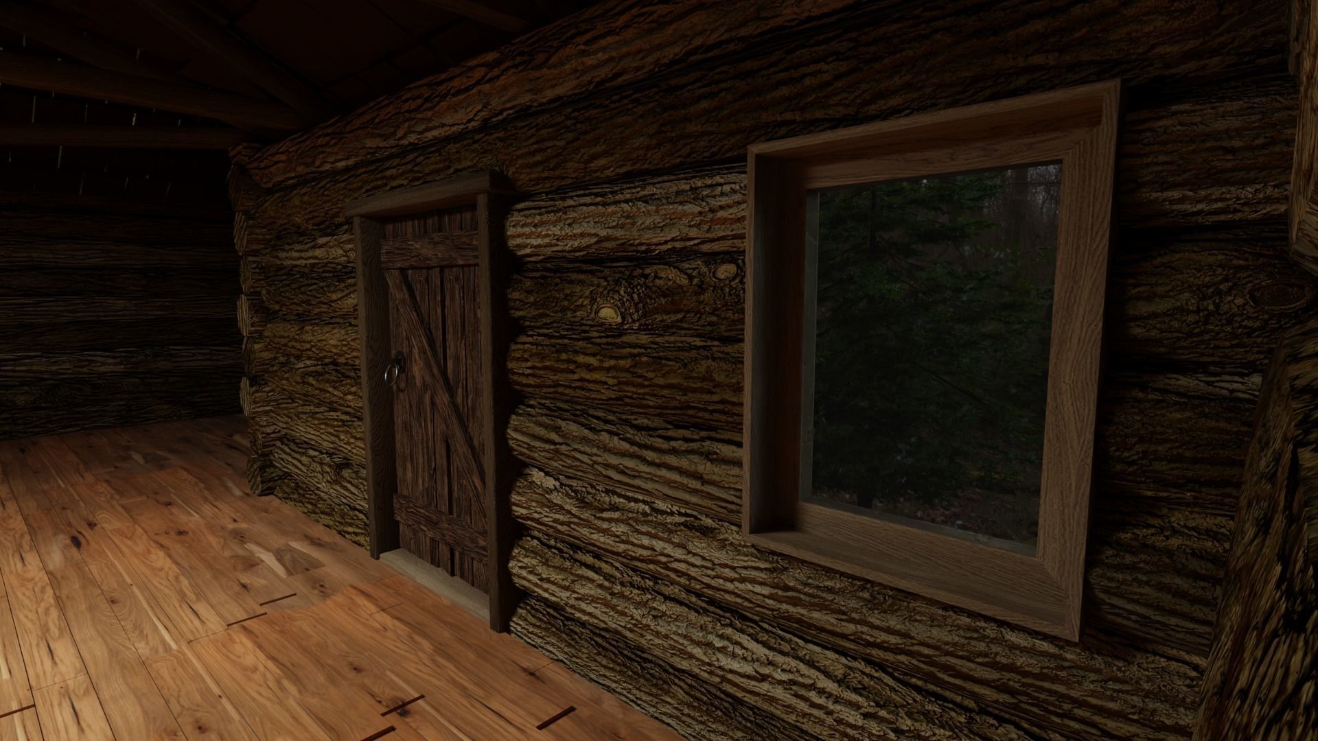 Log cabin and watermill Low-poly 3D model_7