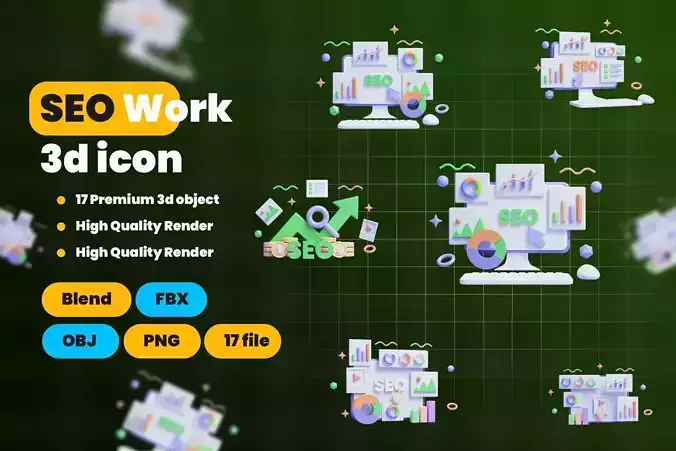 SEO work 3d Illustration Icon Pack 