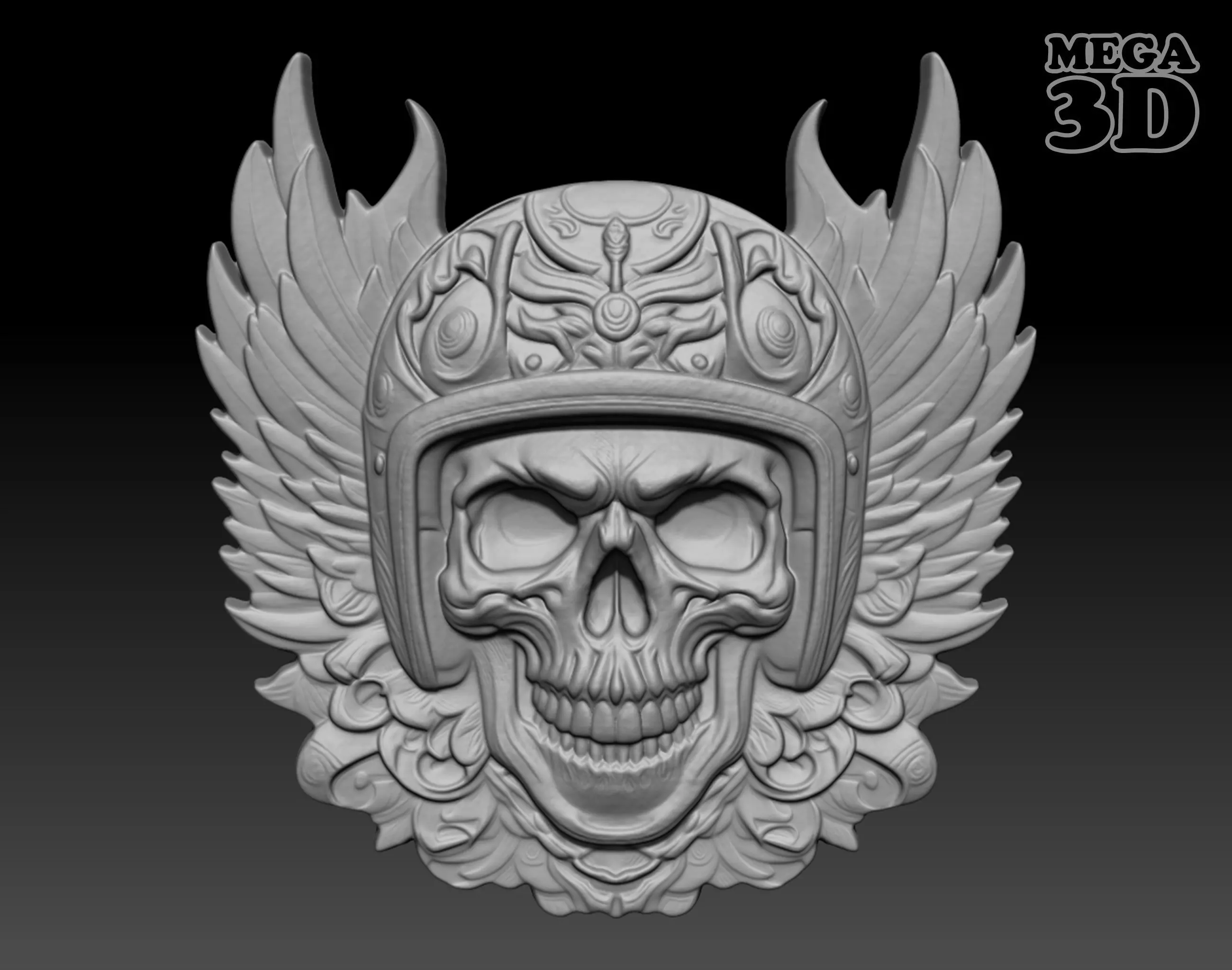 Biker Skull  basrelief 240518 10 3D print model_0