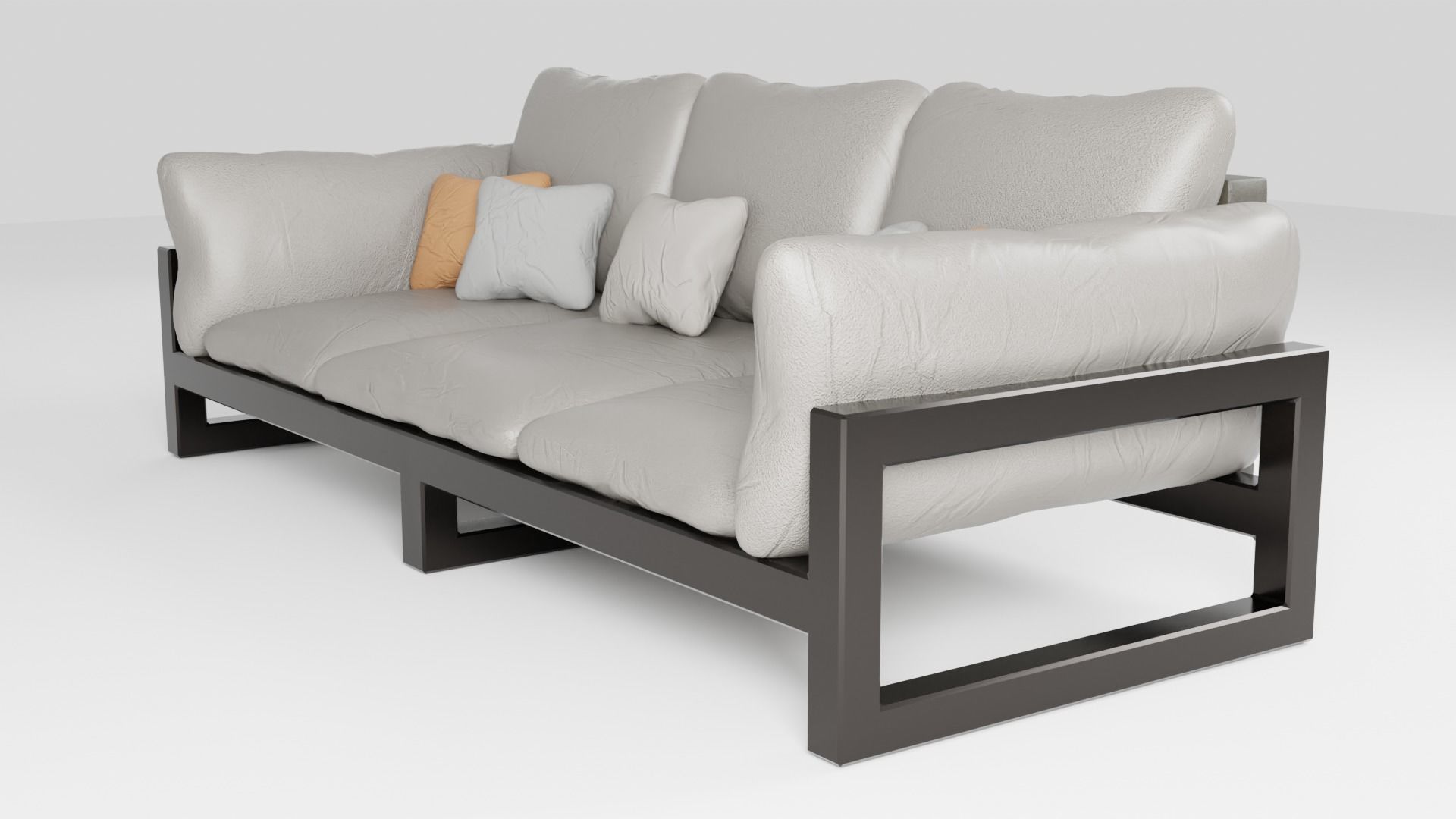 Leather sofa on a metal base in light colors 3D model_3