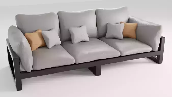 Leather sofa on a metal base in light colors