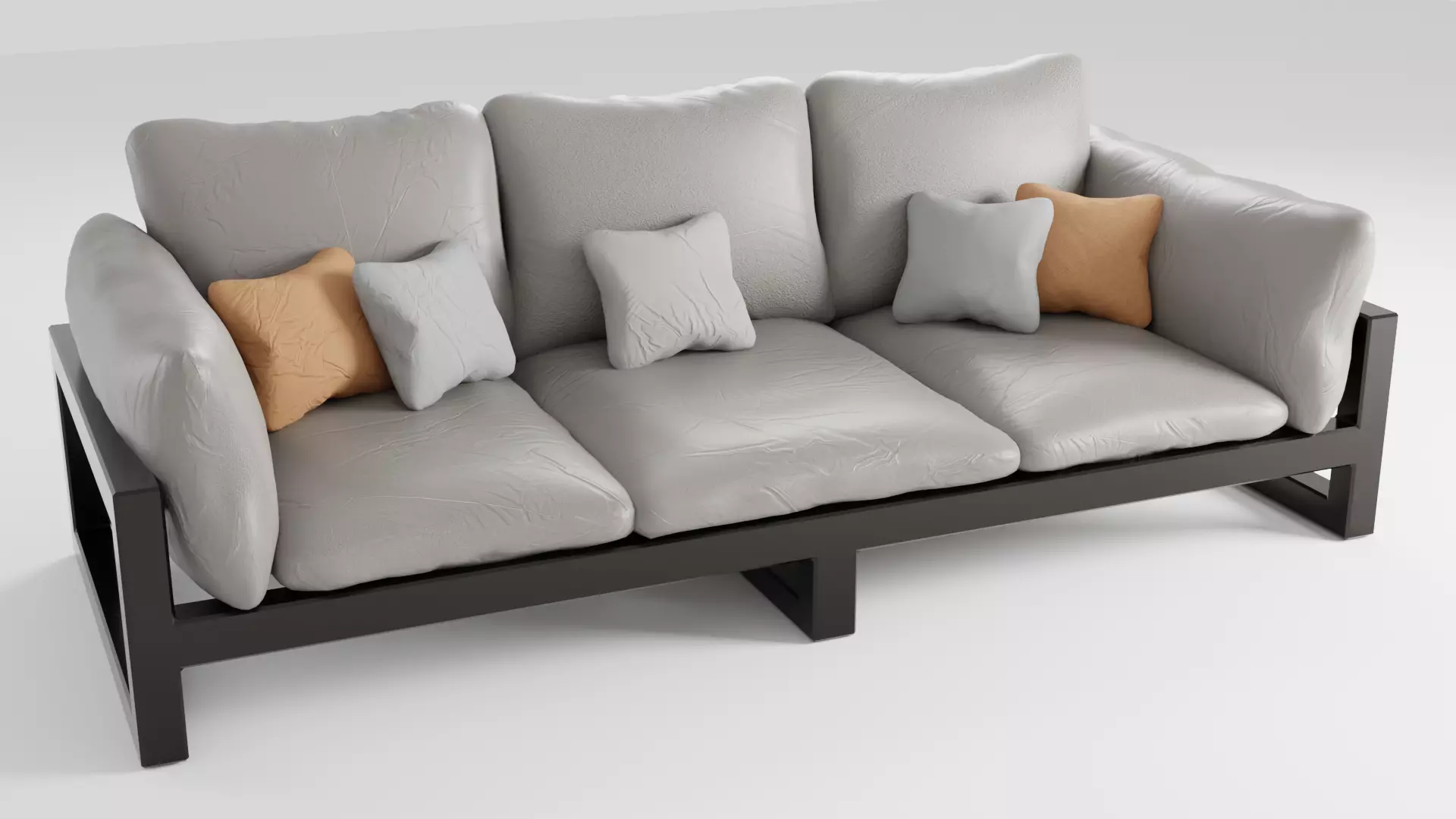 Leather sofa on a metal base in light colors 3D model_0