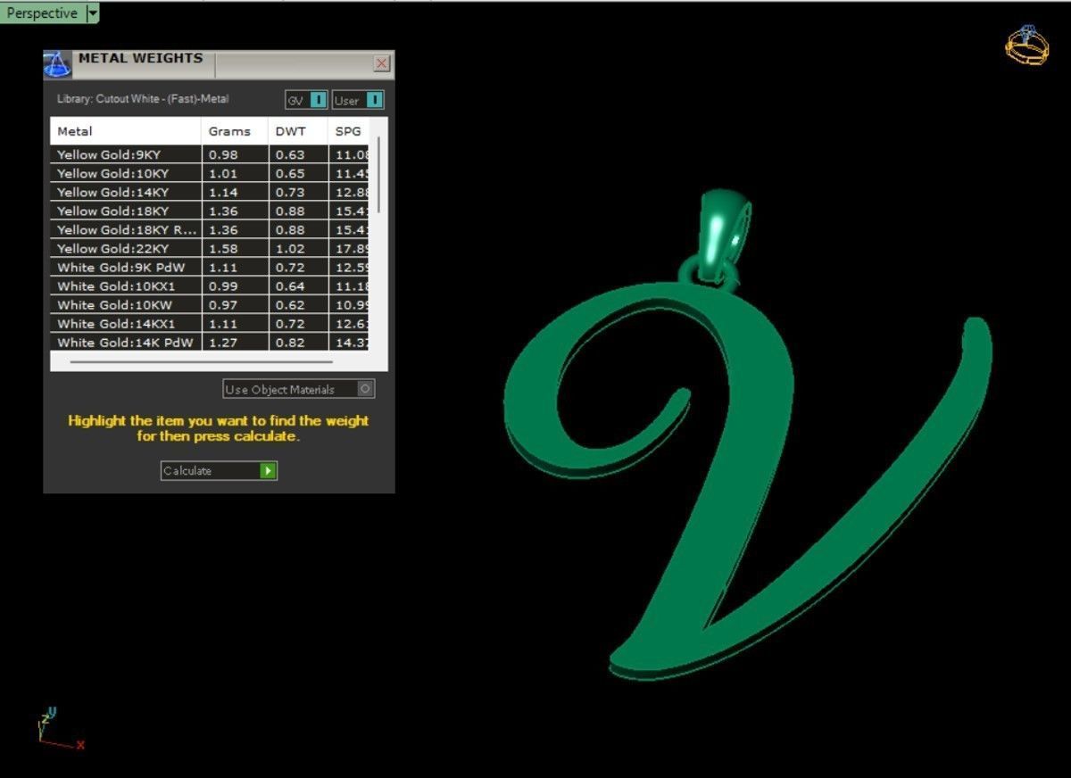 Amarillo Initial Pendant Letter V 3D print model_3