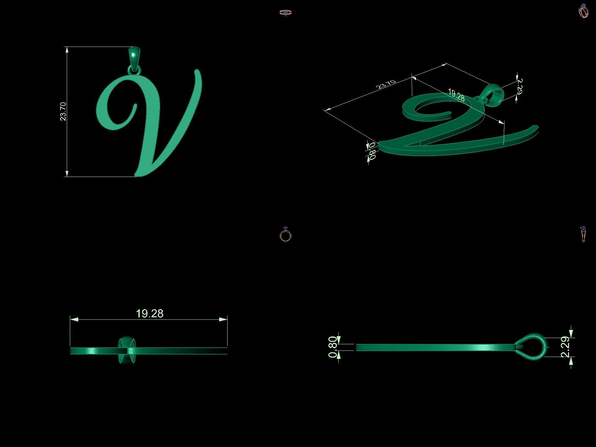 Amarillo Initial Pendant Letter V 3D print model_11