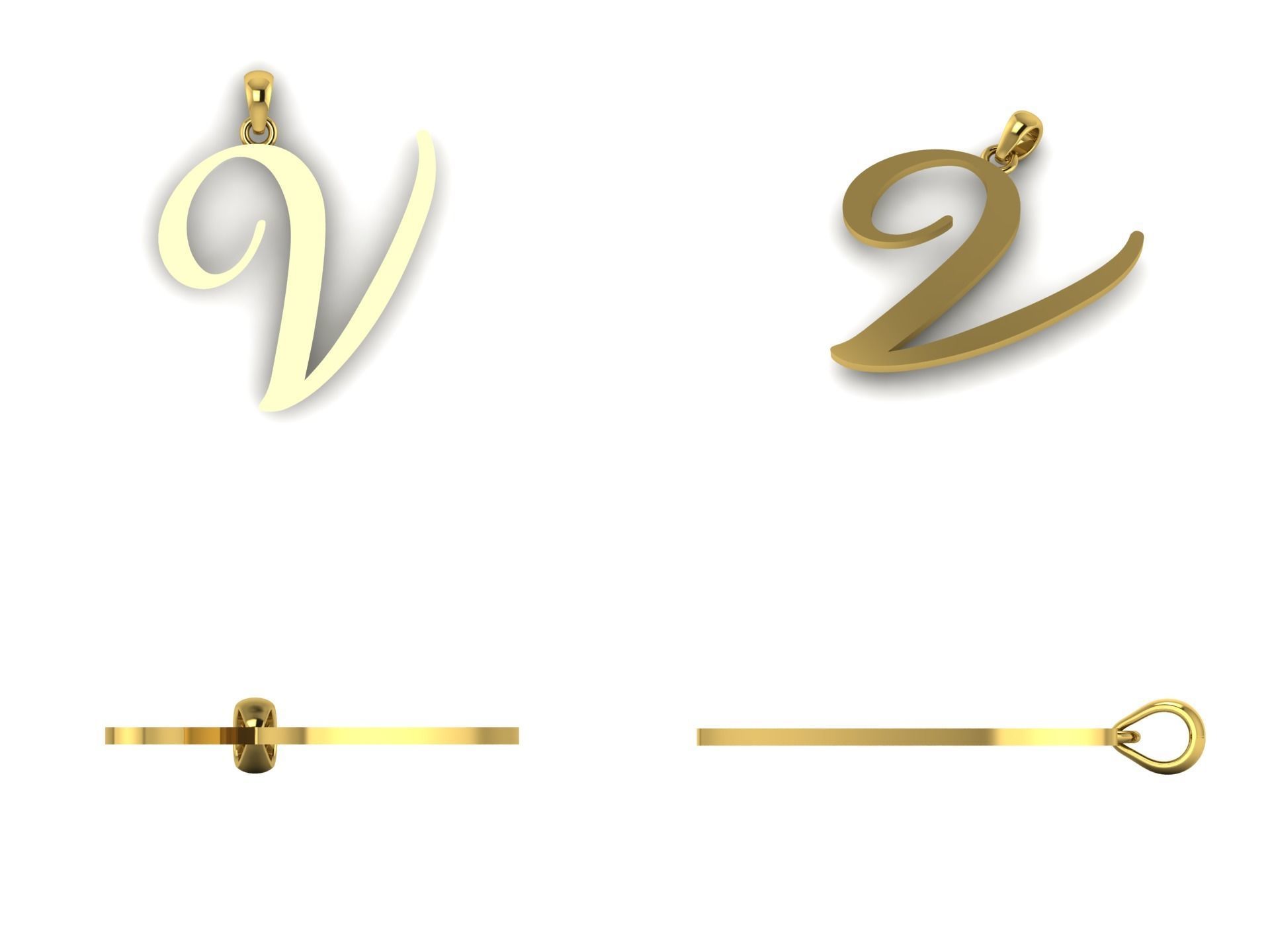Amarillo Initial Pendant Letter V 3D print model_8