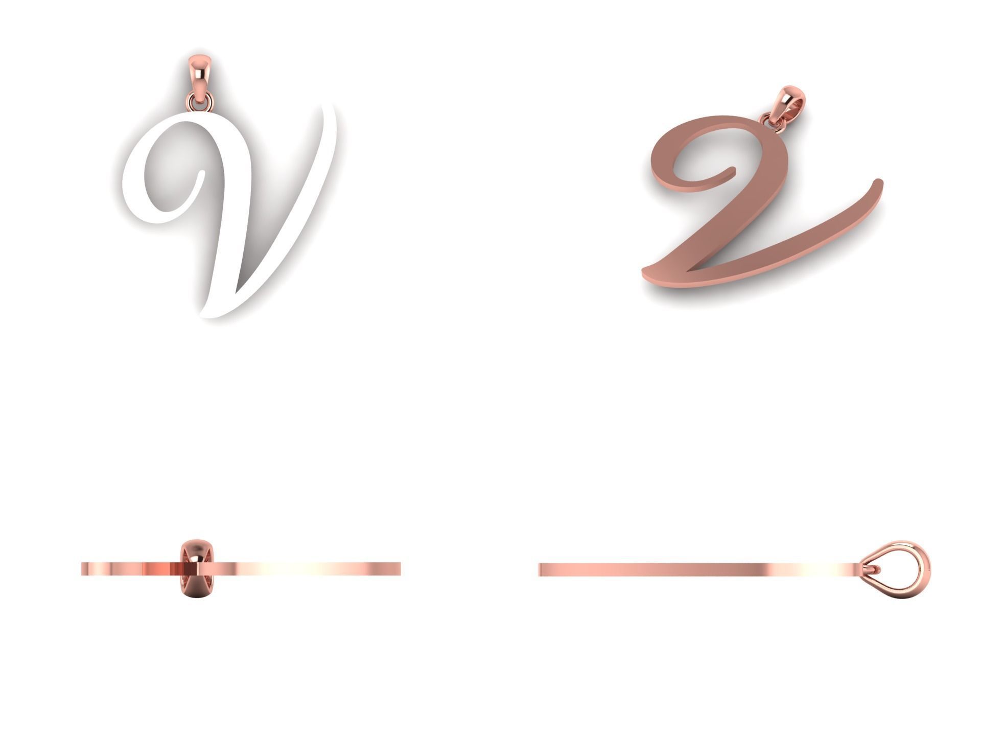 Amarillo Initial Pendant Letter V 3D print model_9