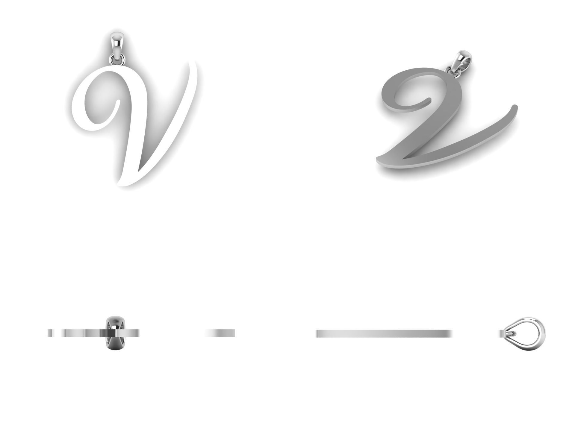 Amarillo Initial Pendant Letter V 3D print model_10