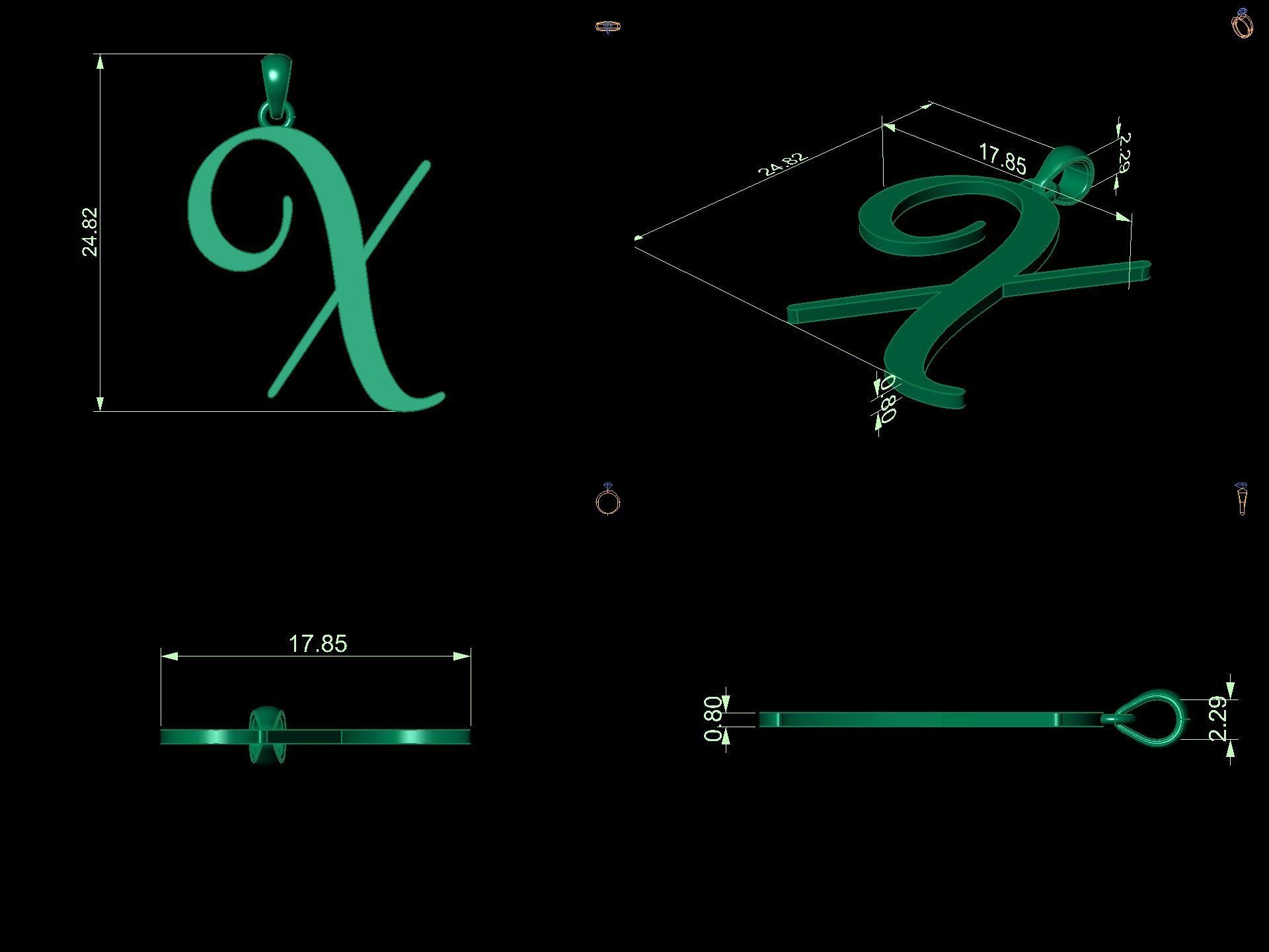 Amarillo Initial Pendant Letter X 3D print model_11