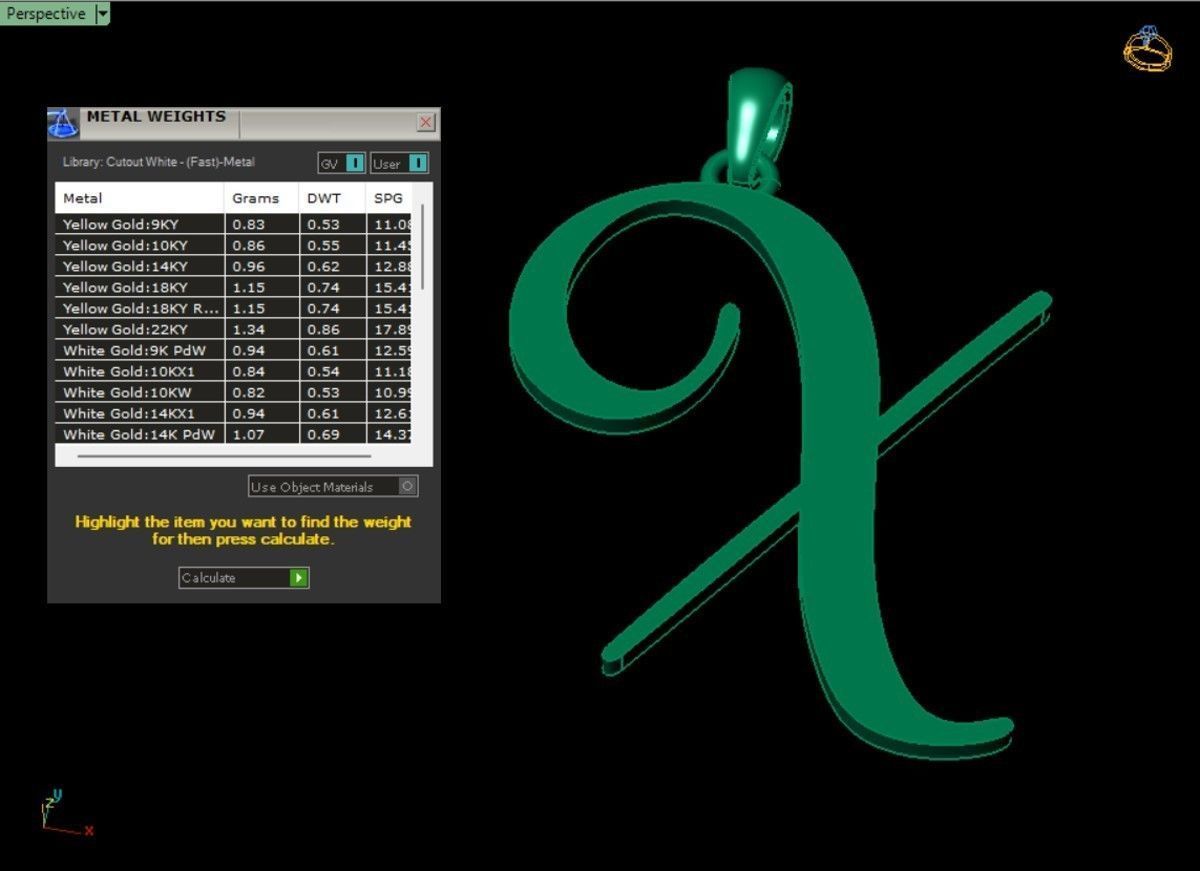 Amarillo Initial Pendant Letter X 3D print model_3