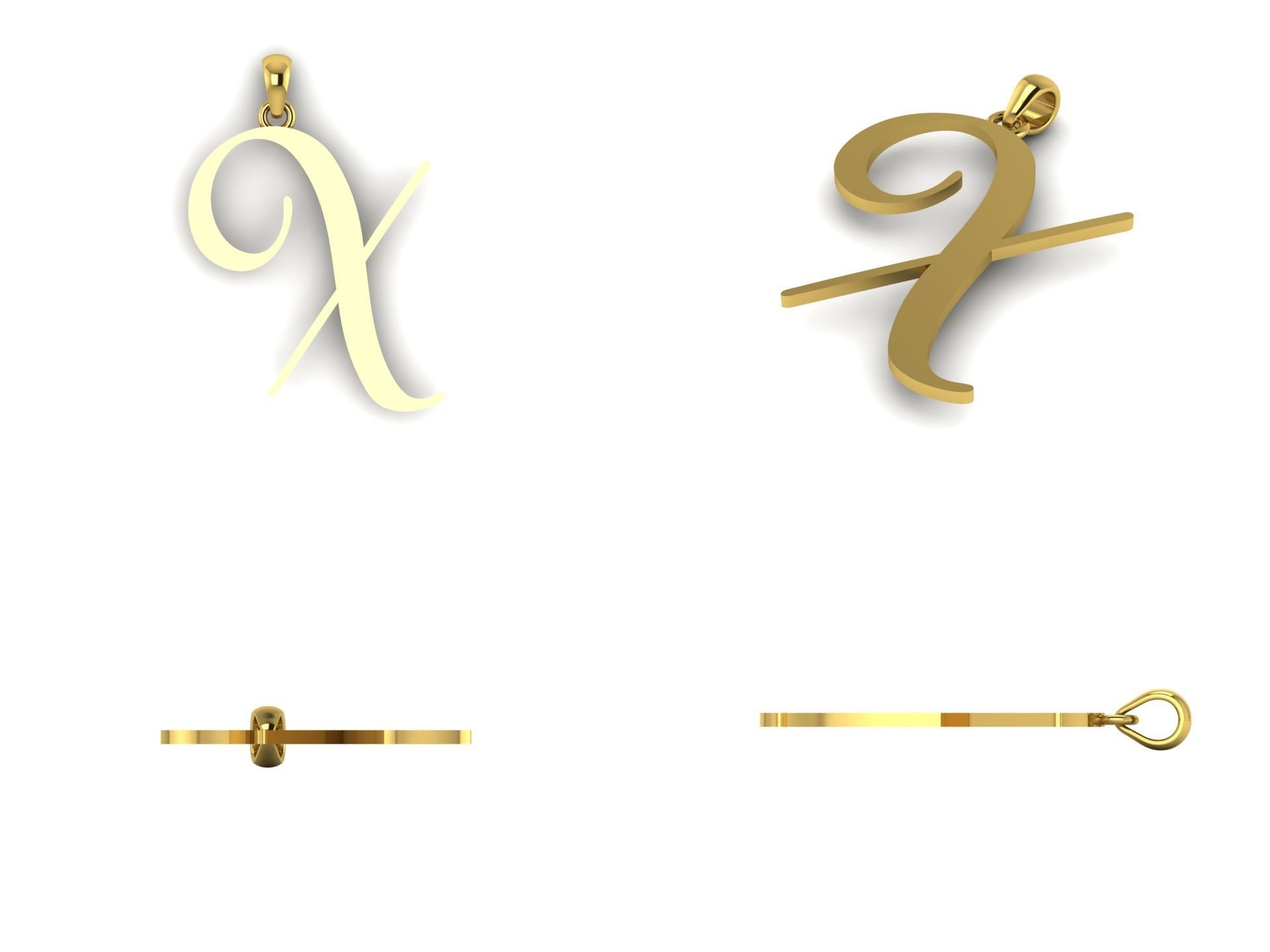 Amarillo Initial Pendant Letter X 3D print model_8