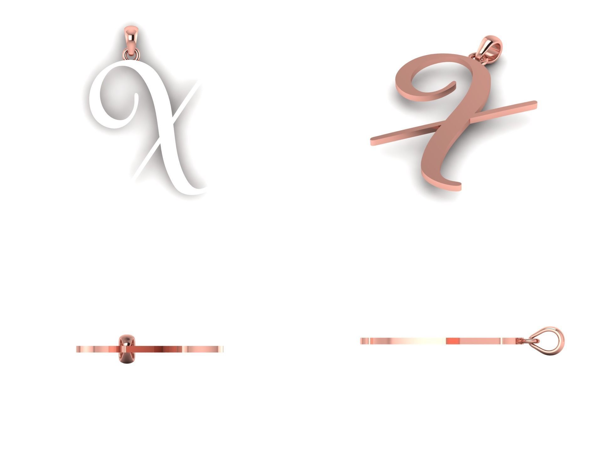 Amarillo Initial Pendant Letter X 3D print model_9