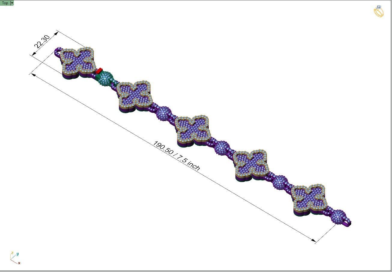 Custom Cathedral Clover Cross Bracelet w Ball Link Bracelet 3D print model_7