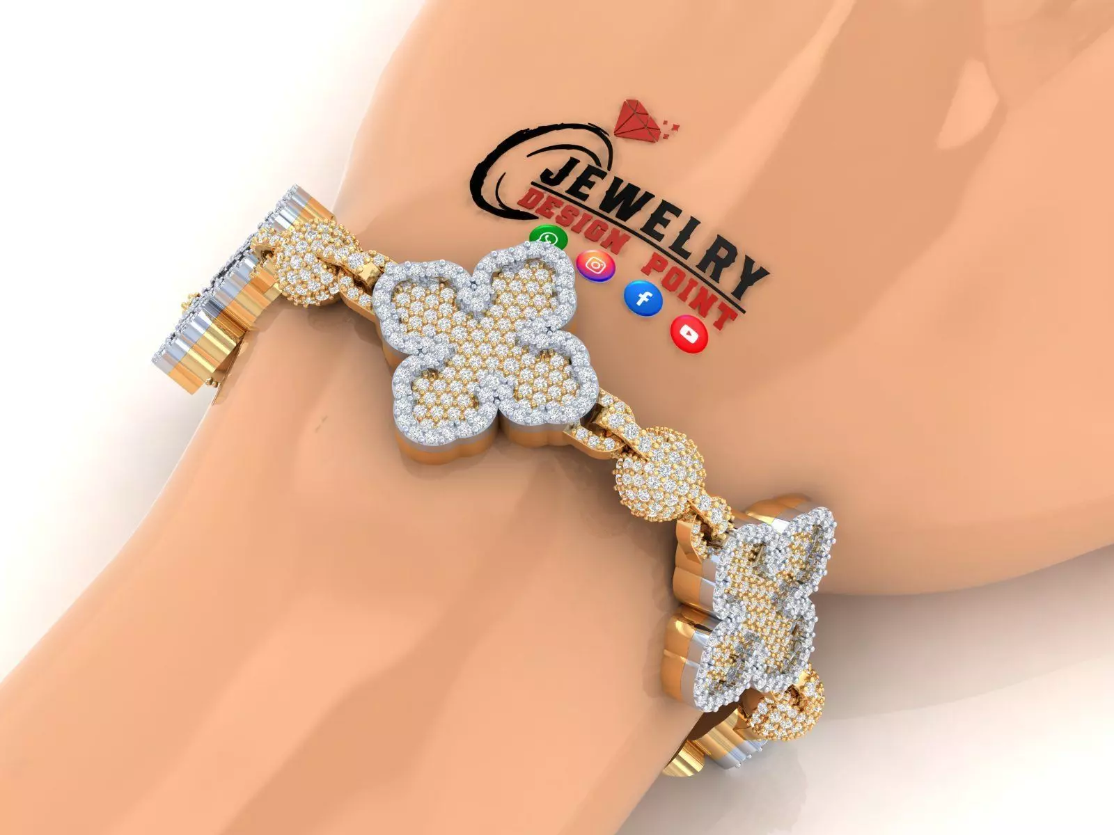Custom Cathedral Clover Cross Bracelet w Ball Link Bracelet 3D print model_0