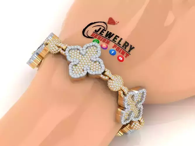 Custom Cathedral Clover  Cross Bracelet w Ball Link Bracelet  3D print model