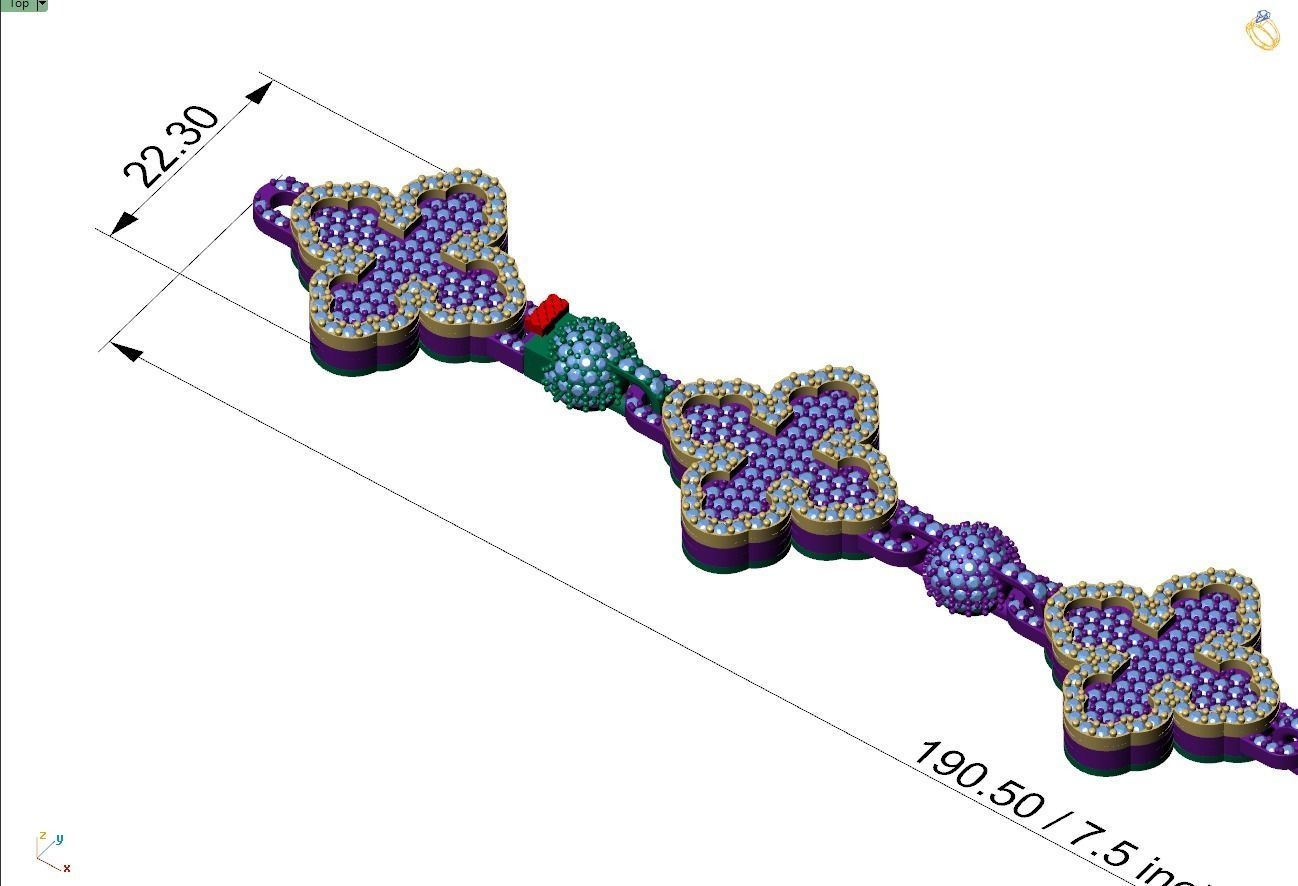 Custom Cathedral Clover Cross Bracelet w Ball Link Bracelet 3D print model_4